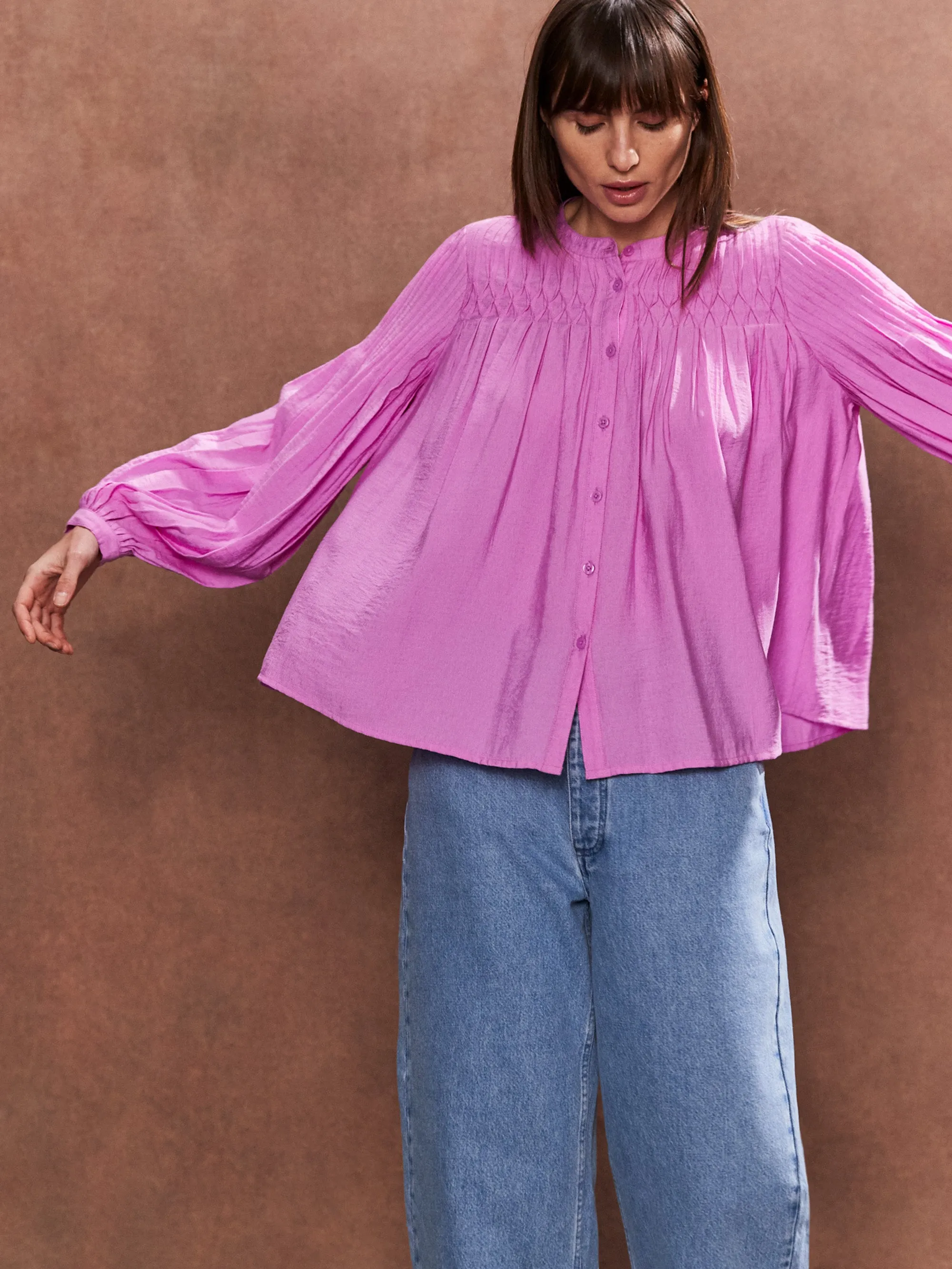 Pink Smocked Detail Blouse