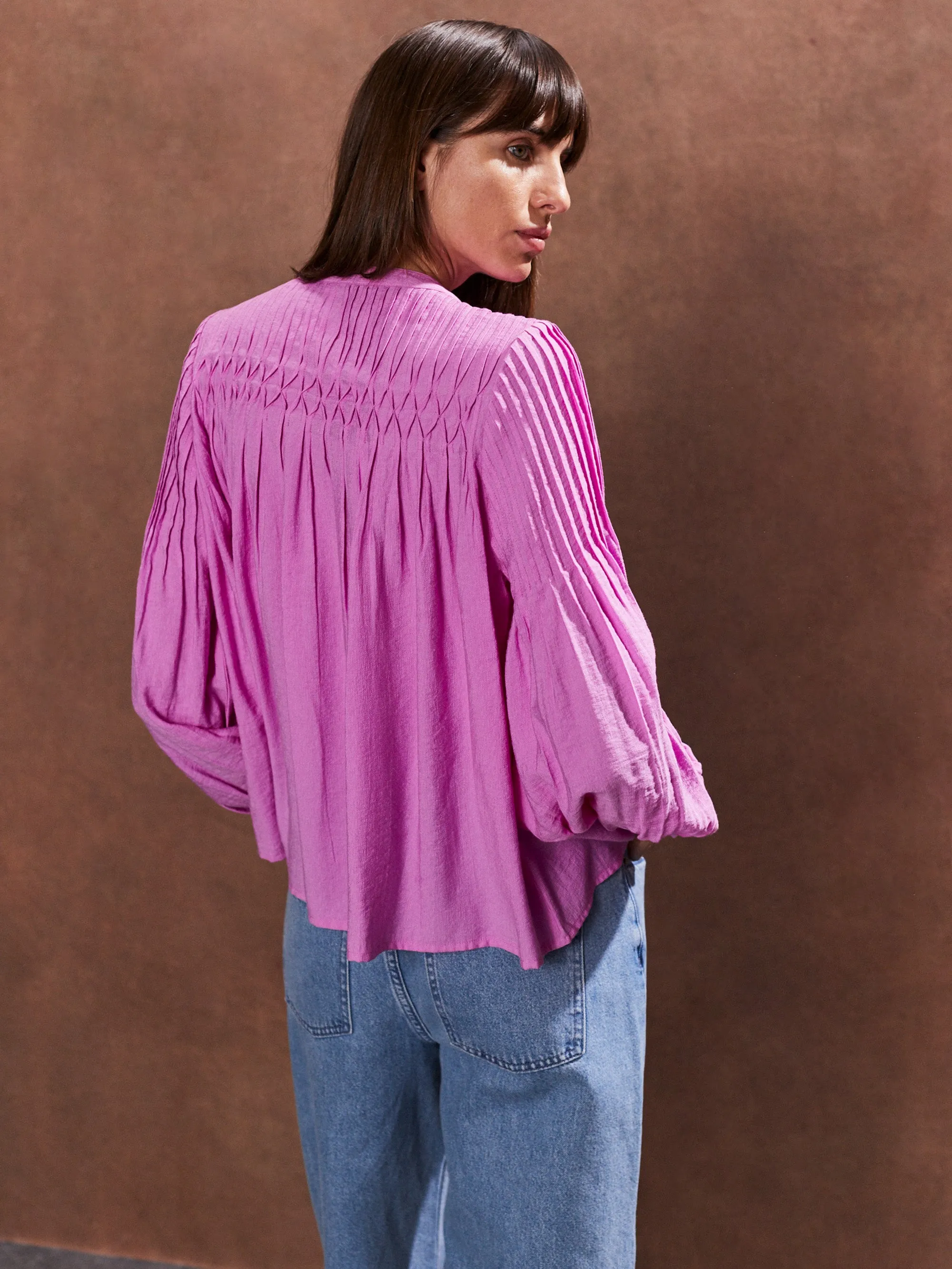 Pink Smocked Detail Blouse