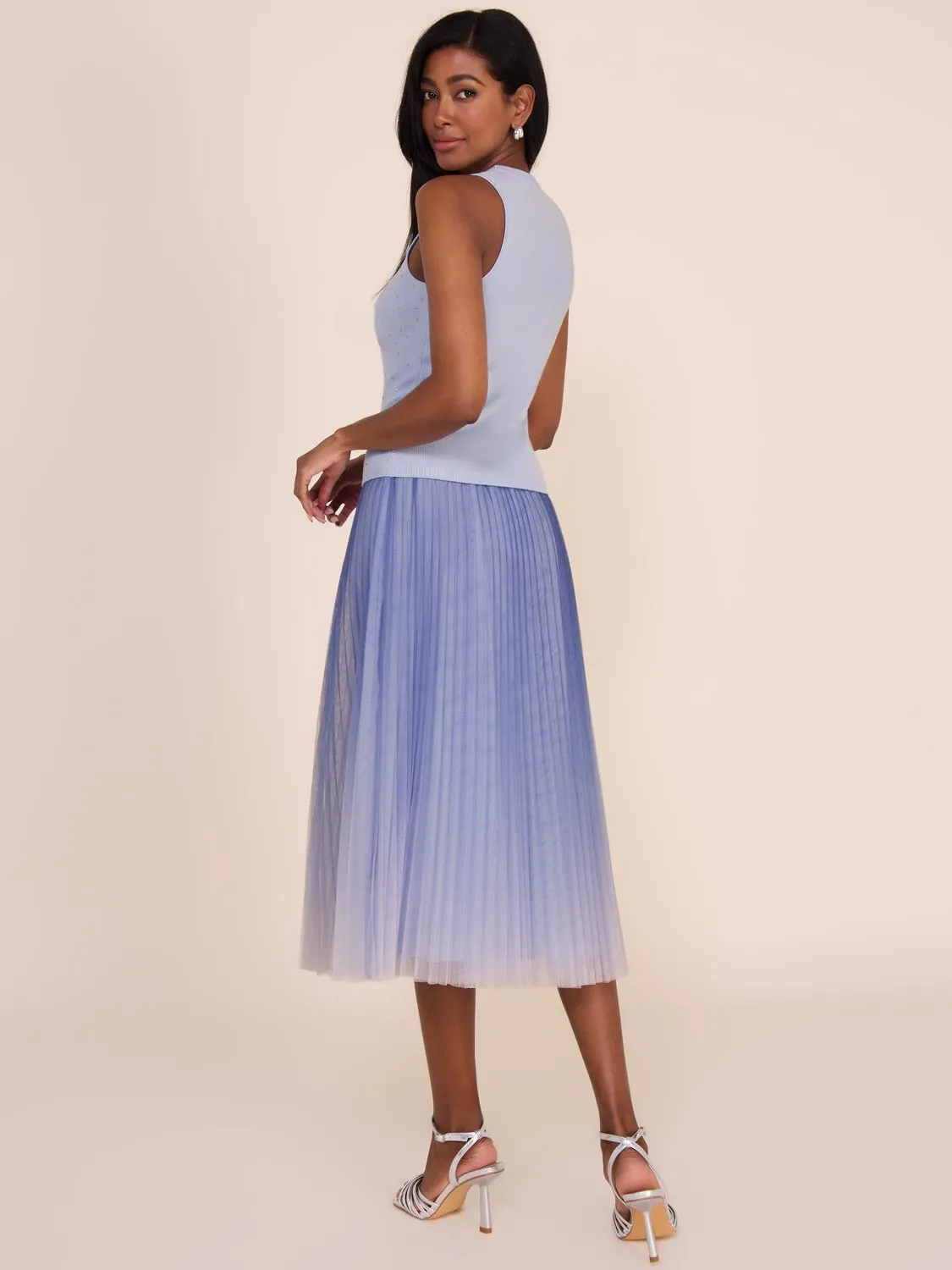 Pleated Mesh Midi Skirt