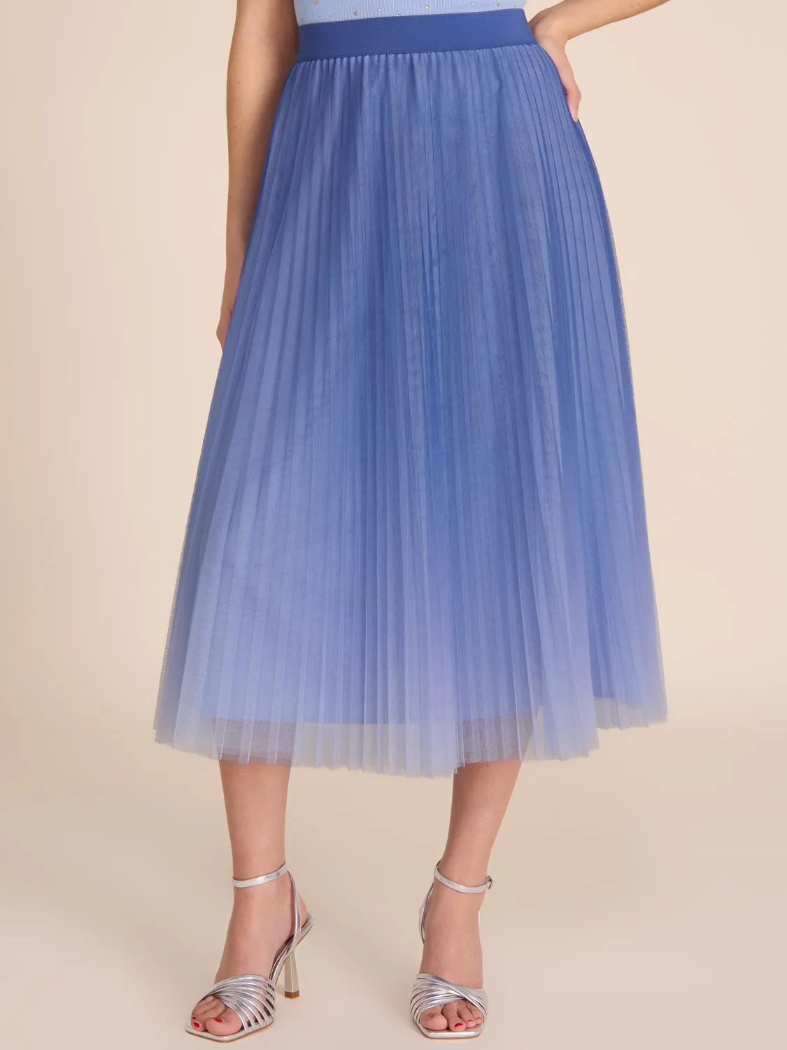 Pleated Mesh Midi Skirt