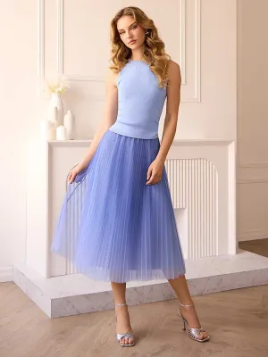 Pleated Mesh Midi Skirt