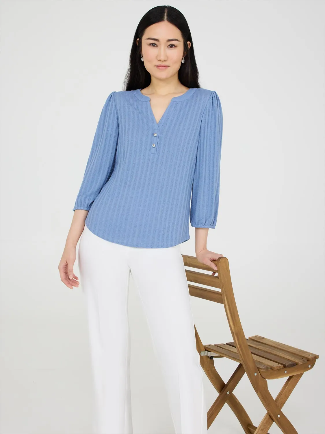 Pointelle V-Neck Top