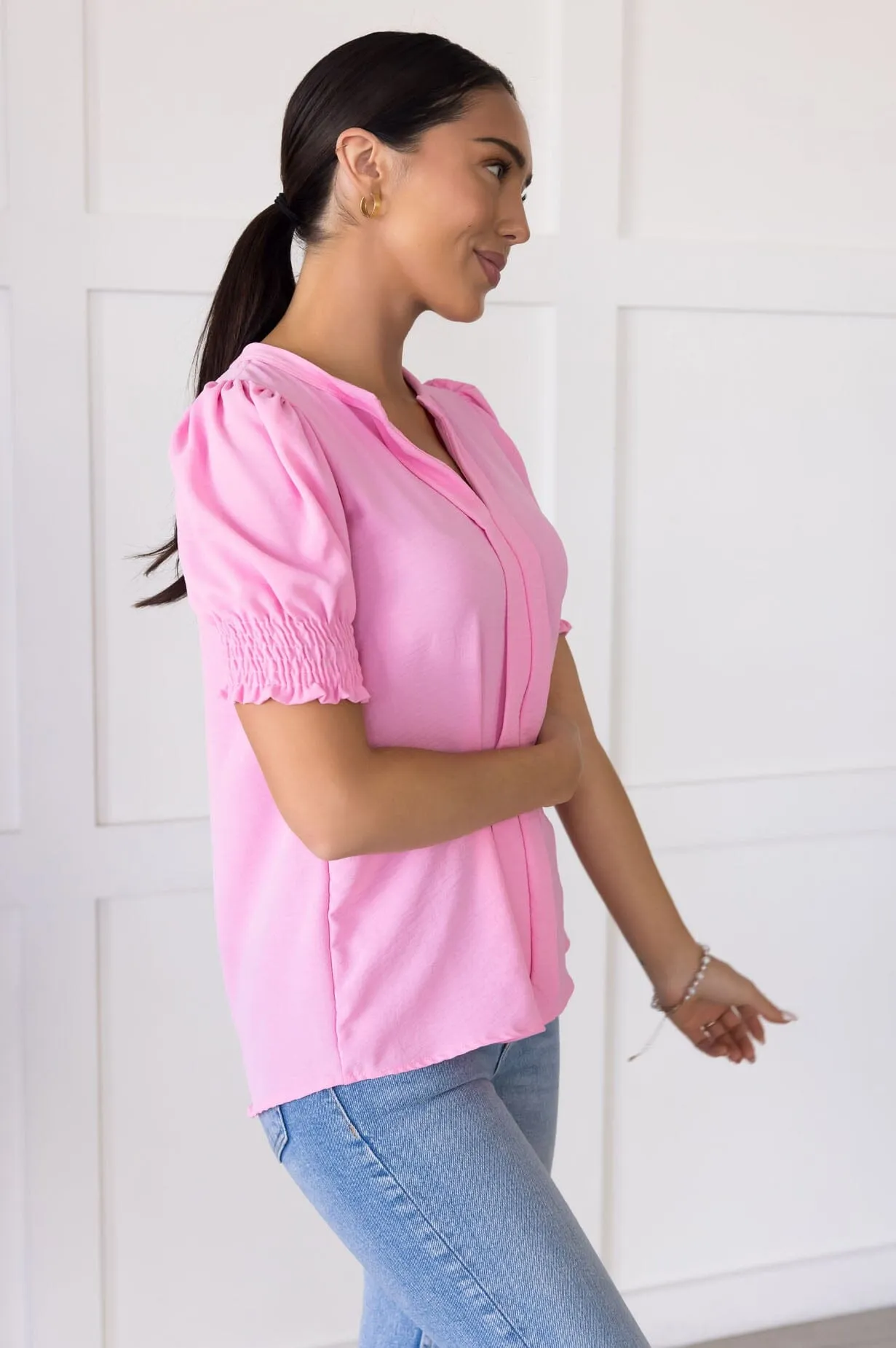 Pretty Pleats V-Neck Blouse