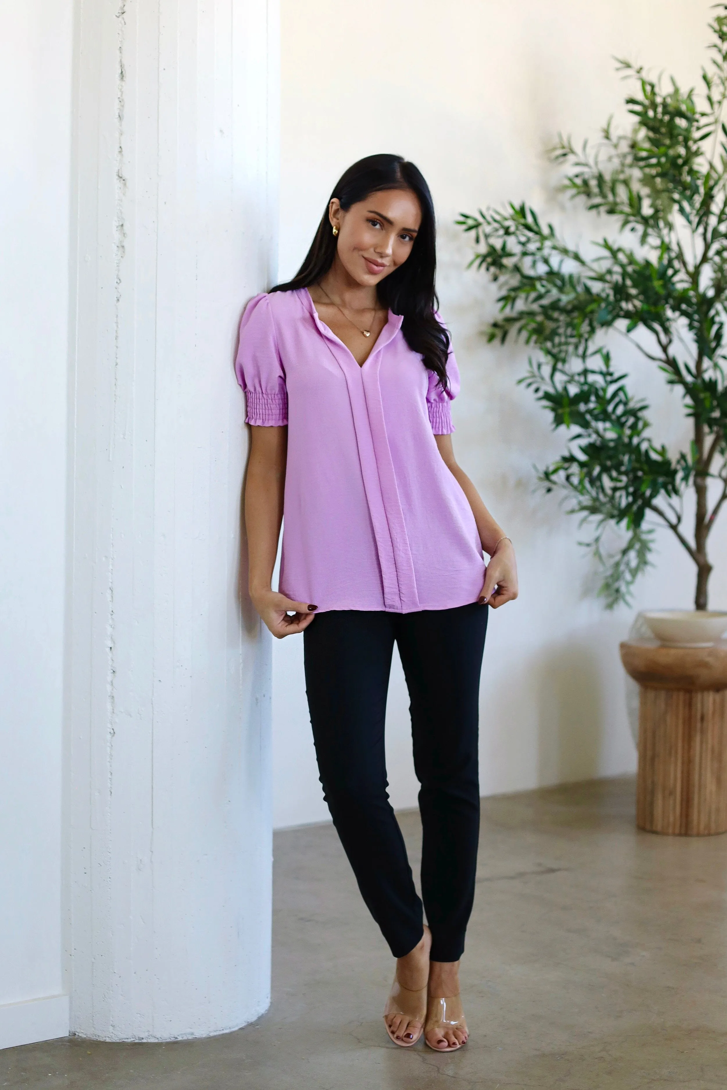 Pretty Pleats V-Neck Blouse