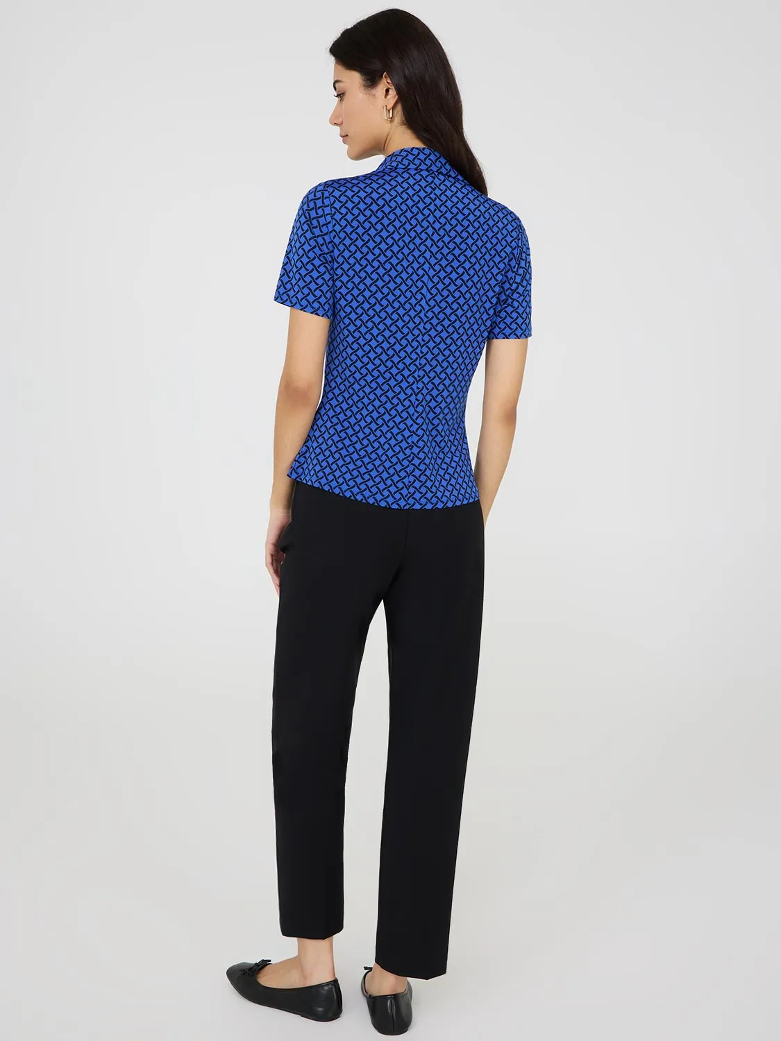 Printed Ruched Button-Front Blouse