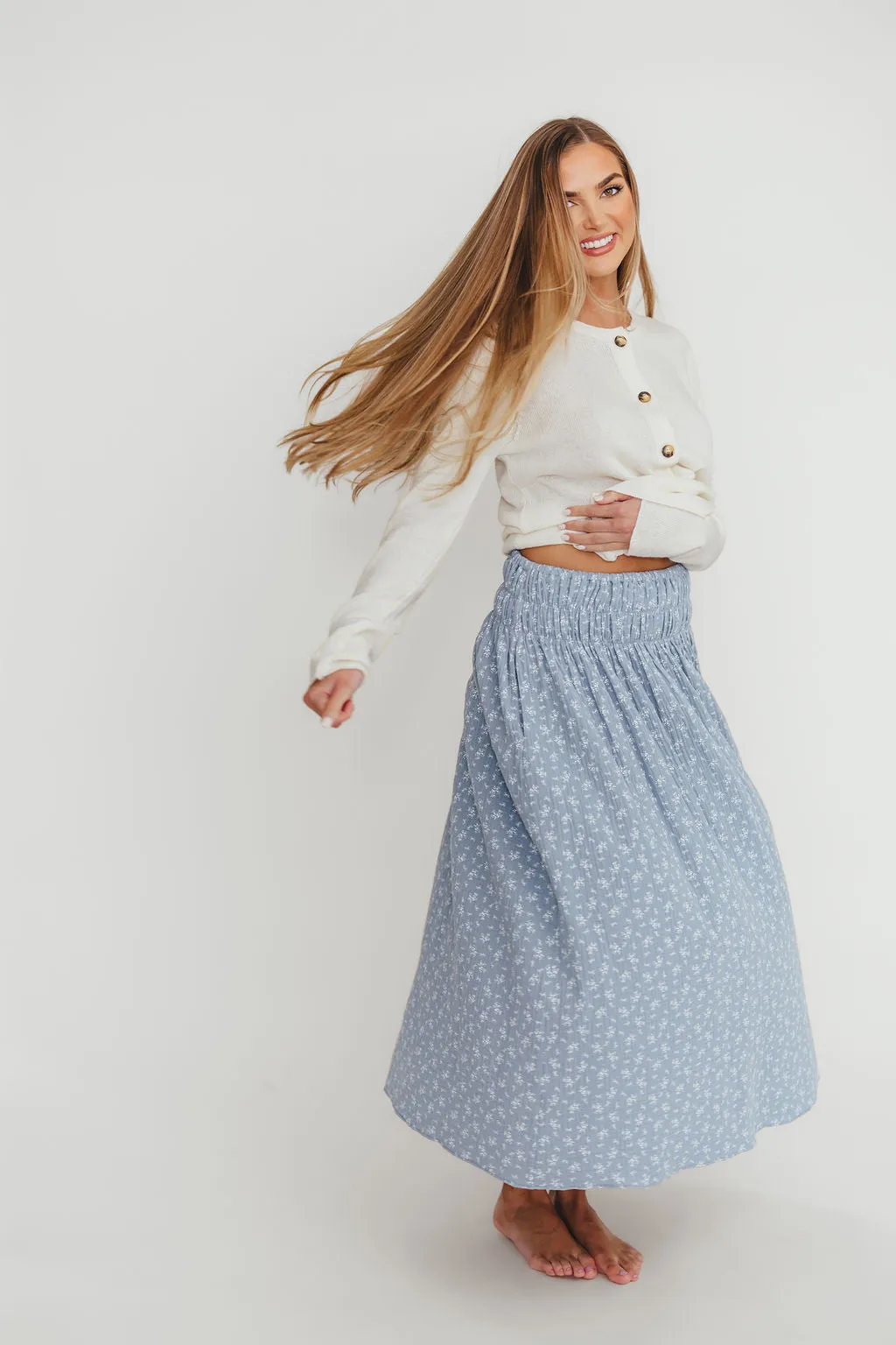 Rayne 100% Cotton Midi Skirt in Indigo