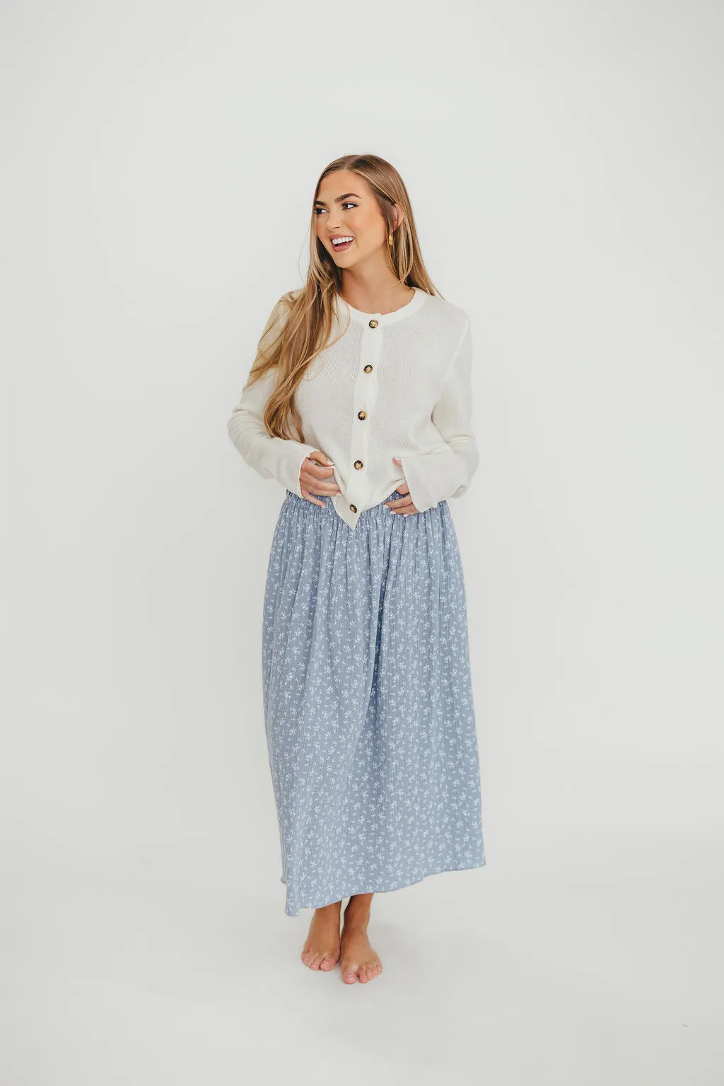 Rayne 100% Cotton Midi Skirt in Indigo