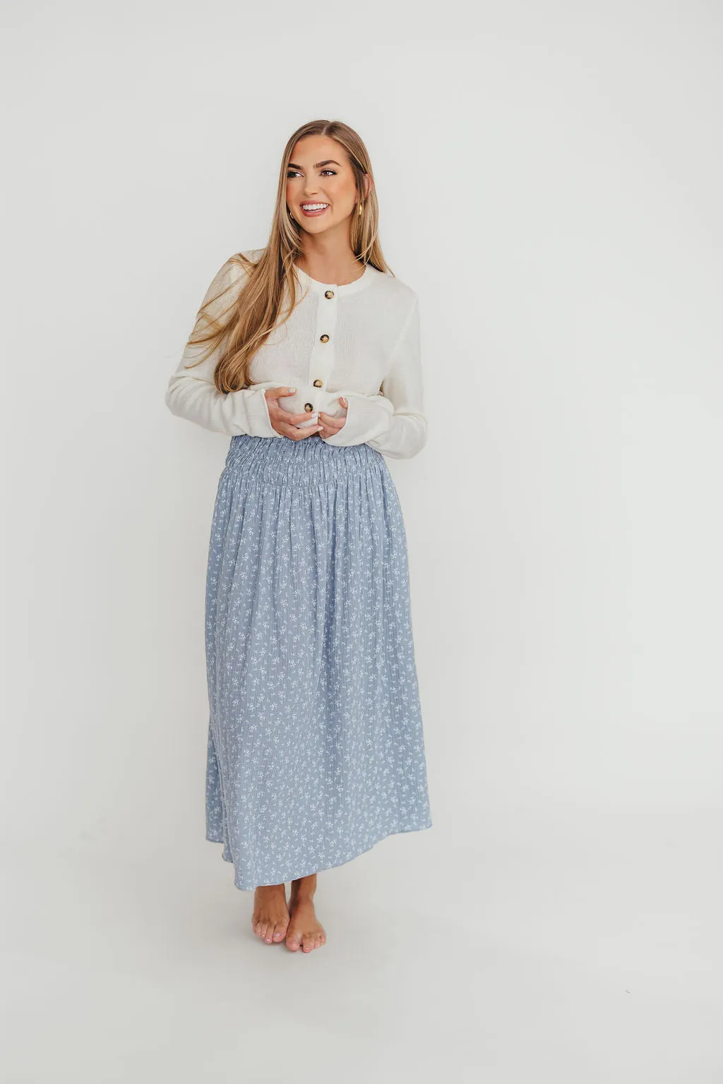 Rayne 100% Cotton Midi Skirt in Indigo