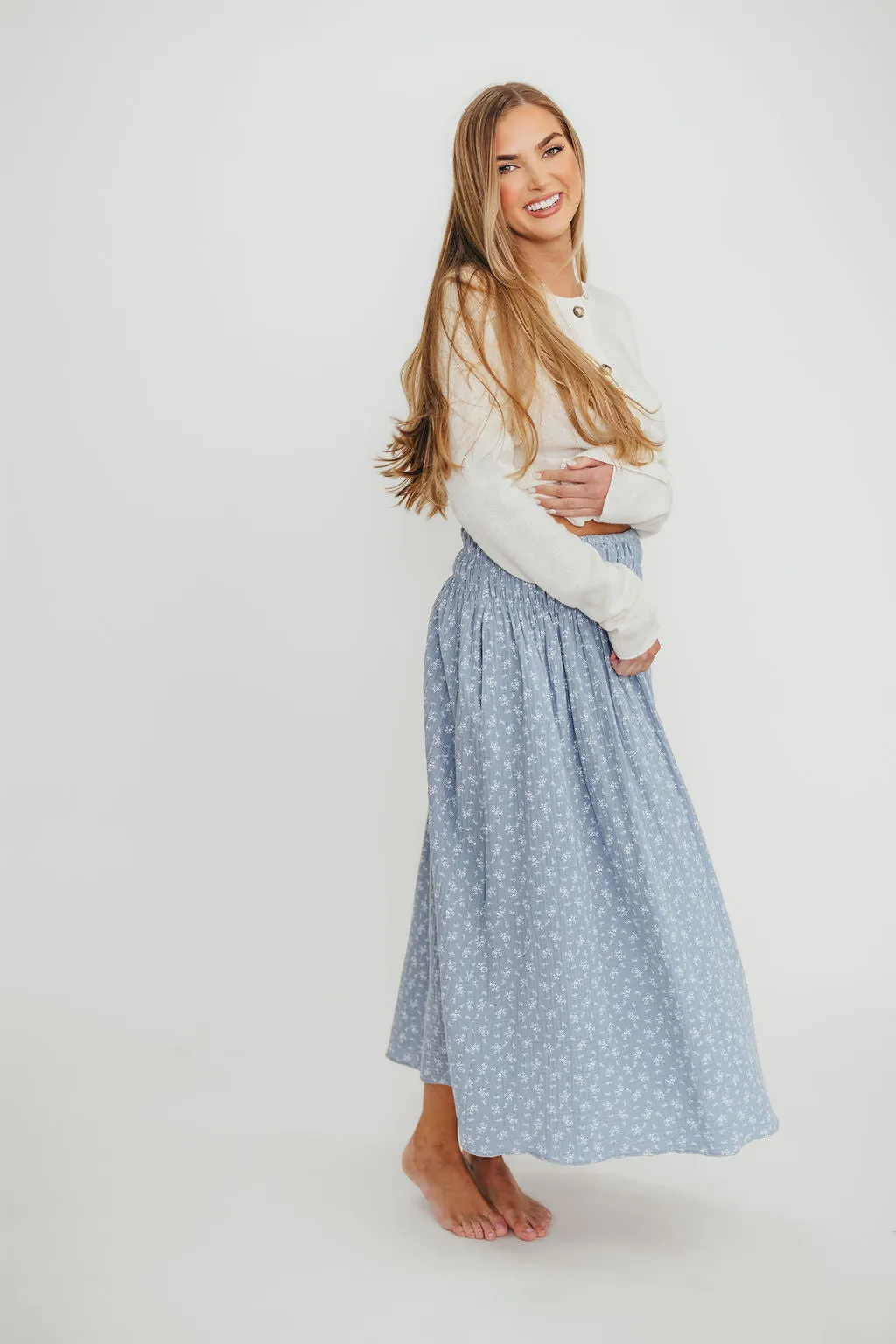 Rayne 100% Cotton Midi Skirt in Indigo