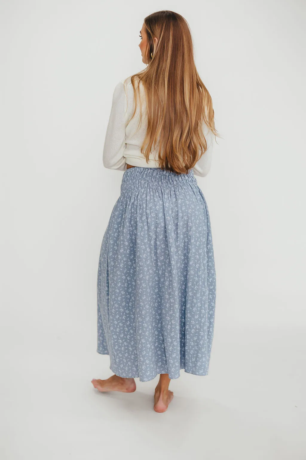Rayne 100% Cotton Midi Skirt in Indigo