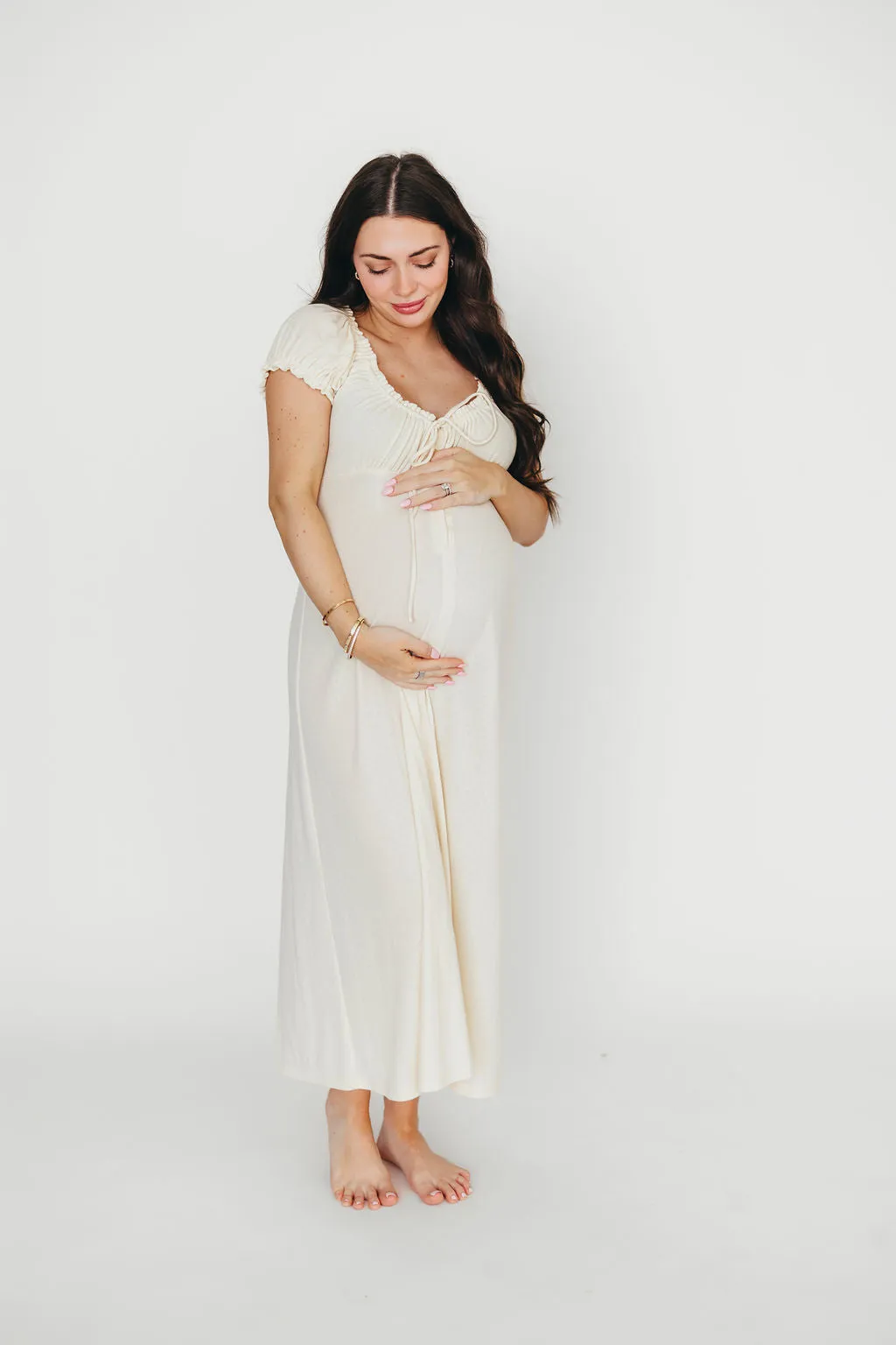 Remi Pointelle Maxi Dress in Custard - Bump & Nursing Friendly