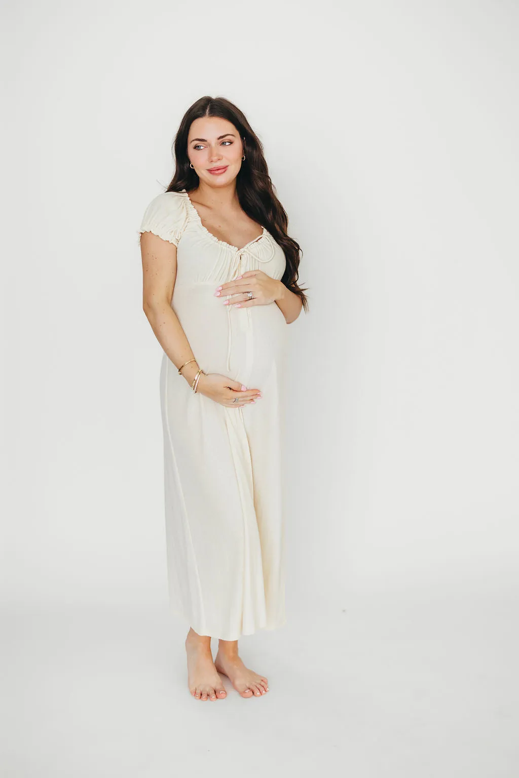 Remi Pointelle Maxi Dress in Custard - Bump & Nursing Friendly