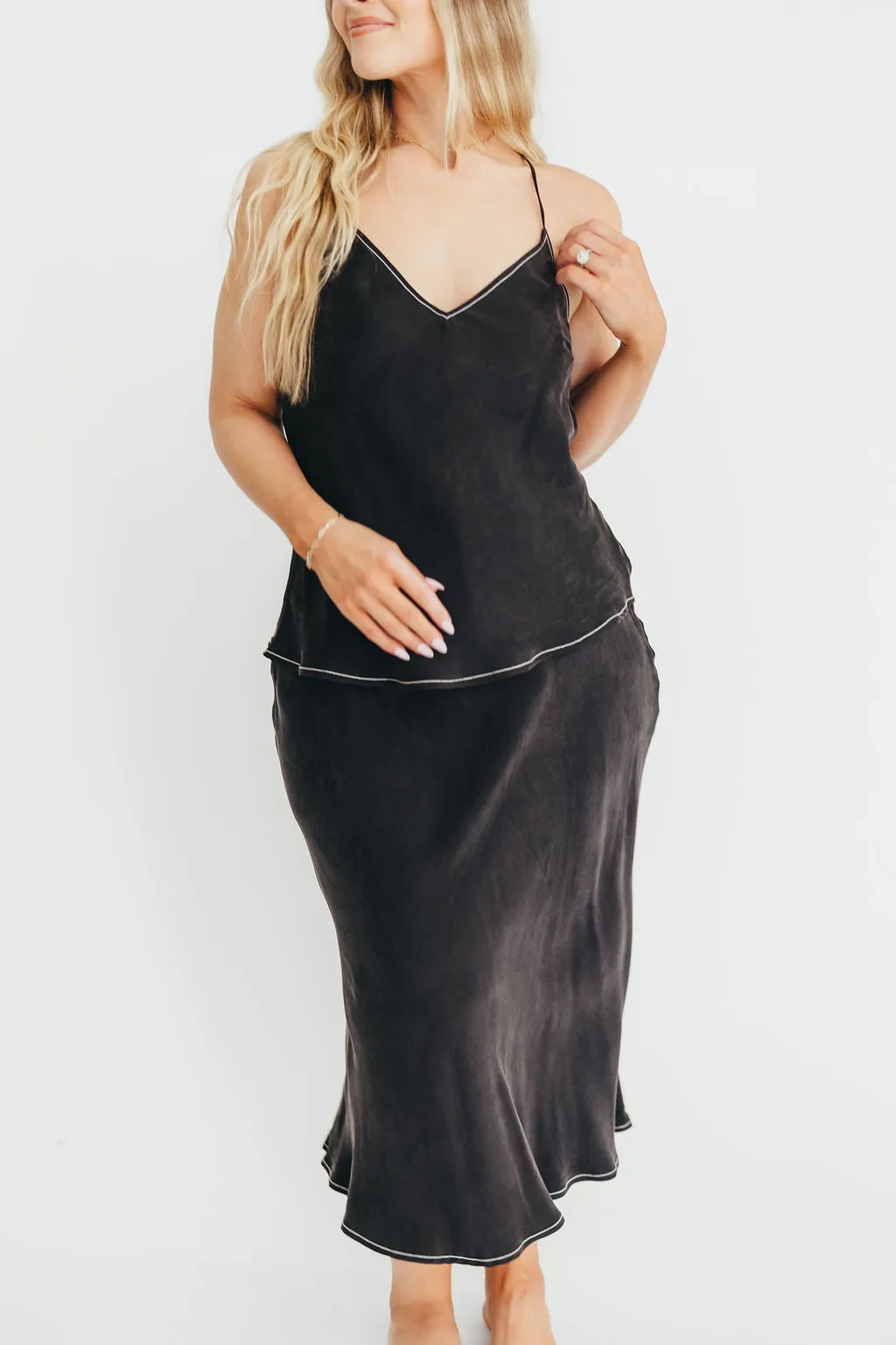 Romana Cami Top and Skirt Set in Black