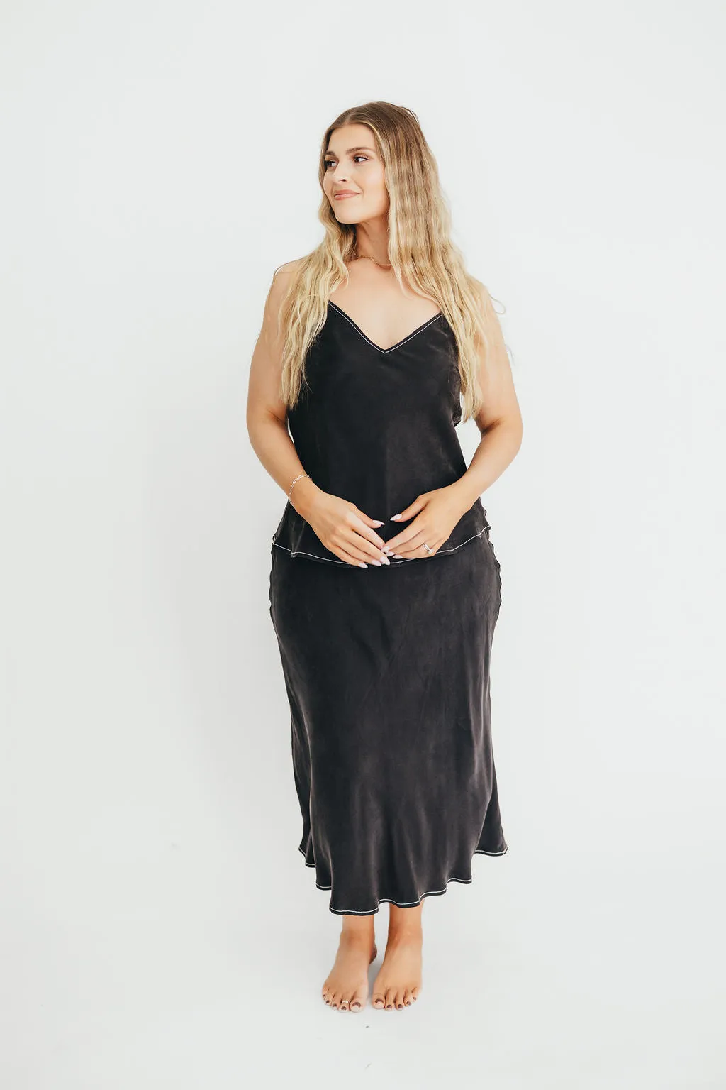Romana Cami Top and Skirt Set in Black