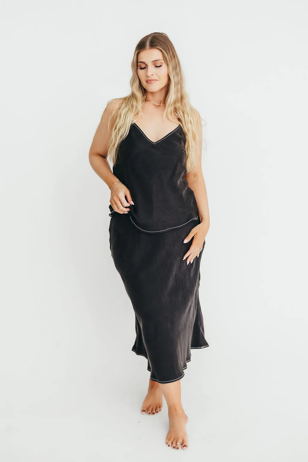 Romana Cami Top and Skirt Set in Black