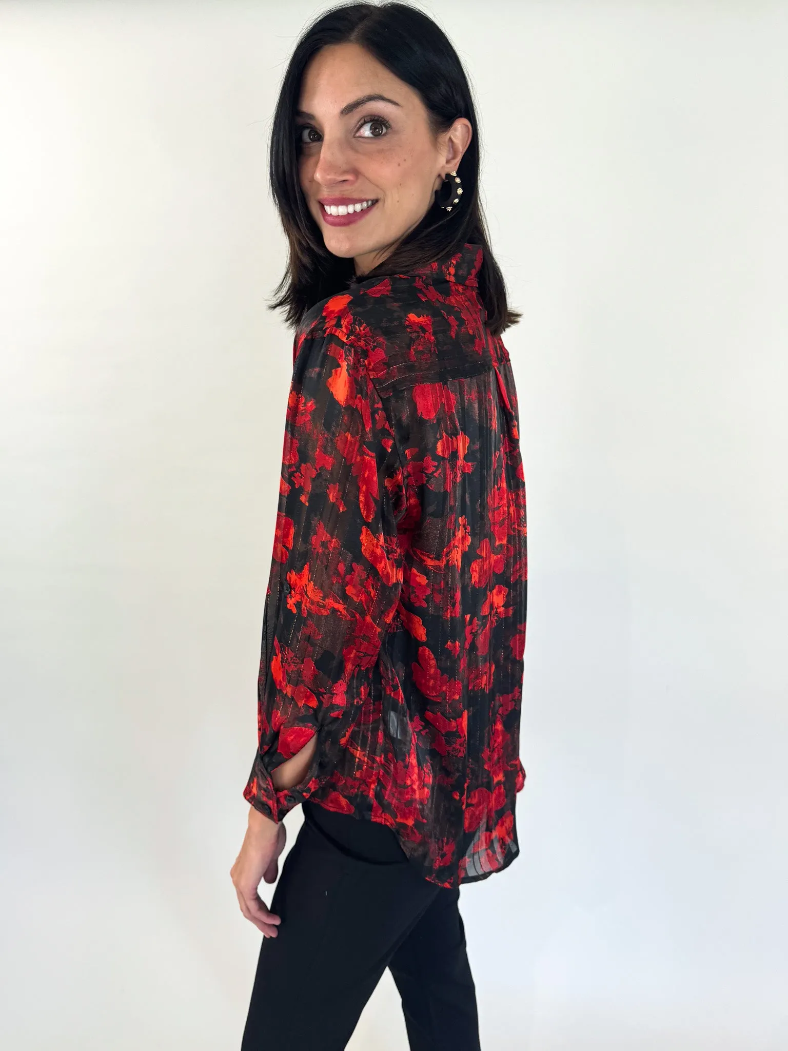 Rory Red Floral Button Up Blouse