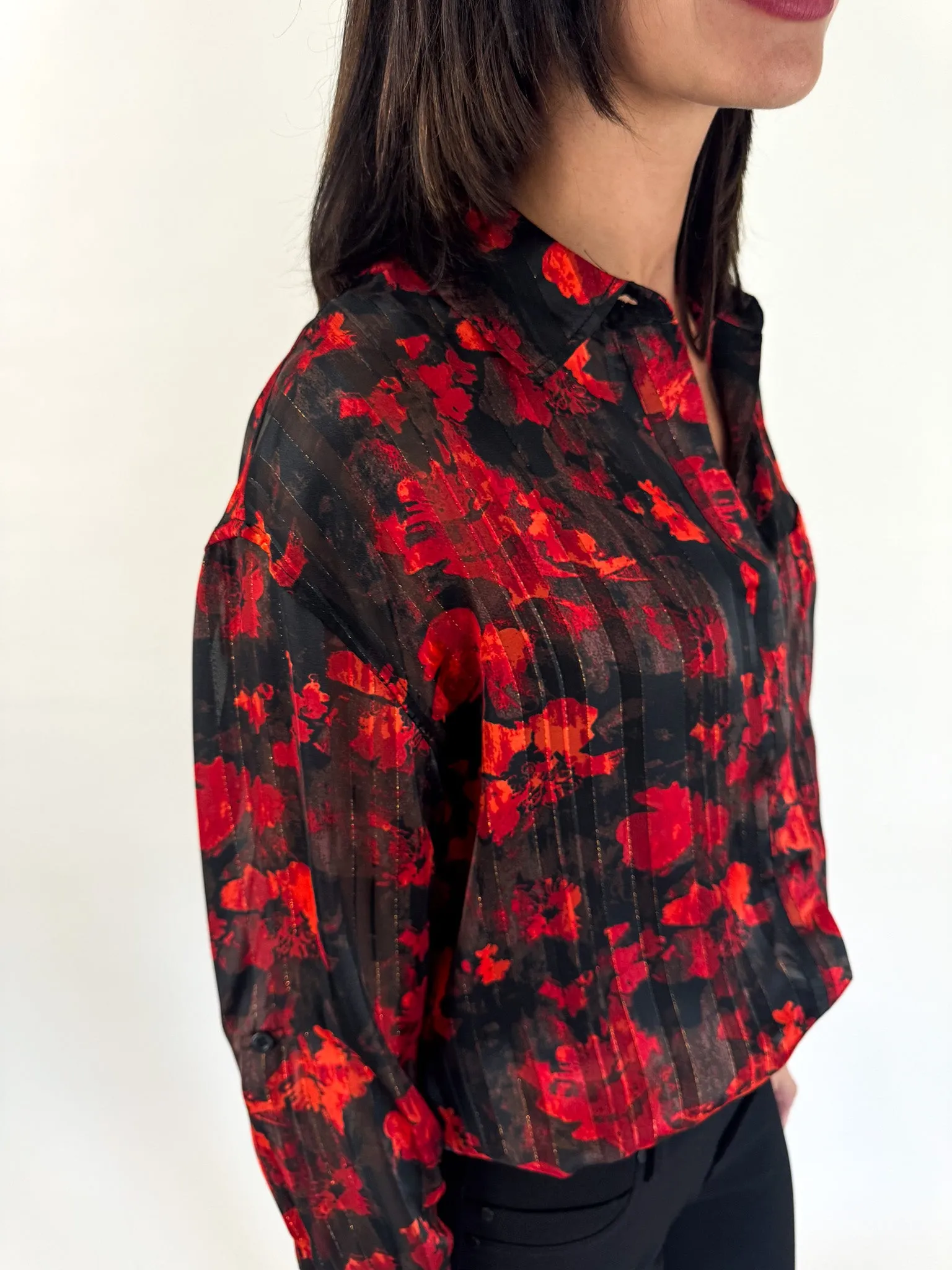 Rory Red Floral Button Up Blouse