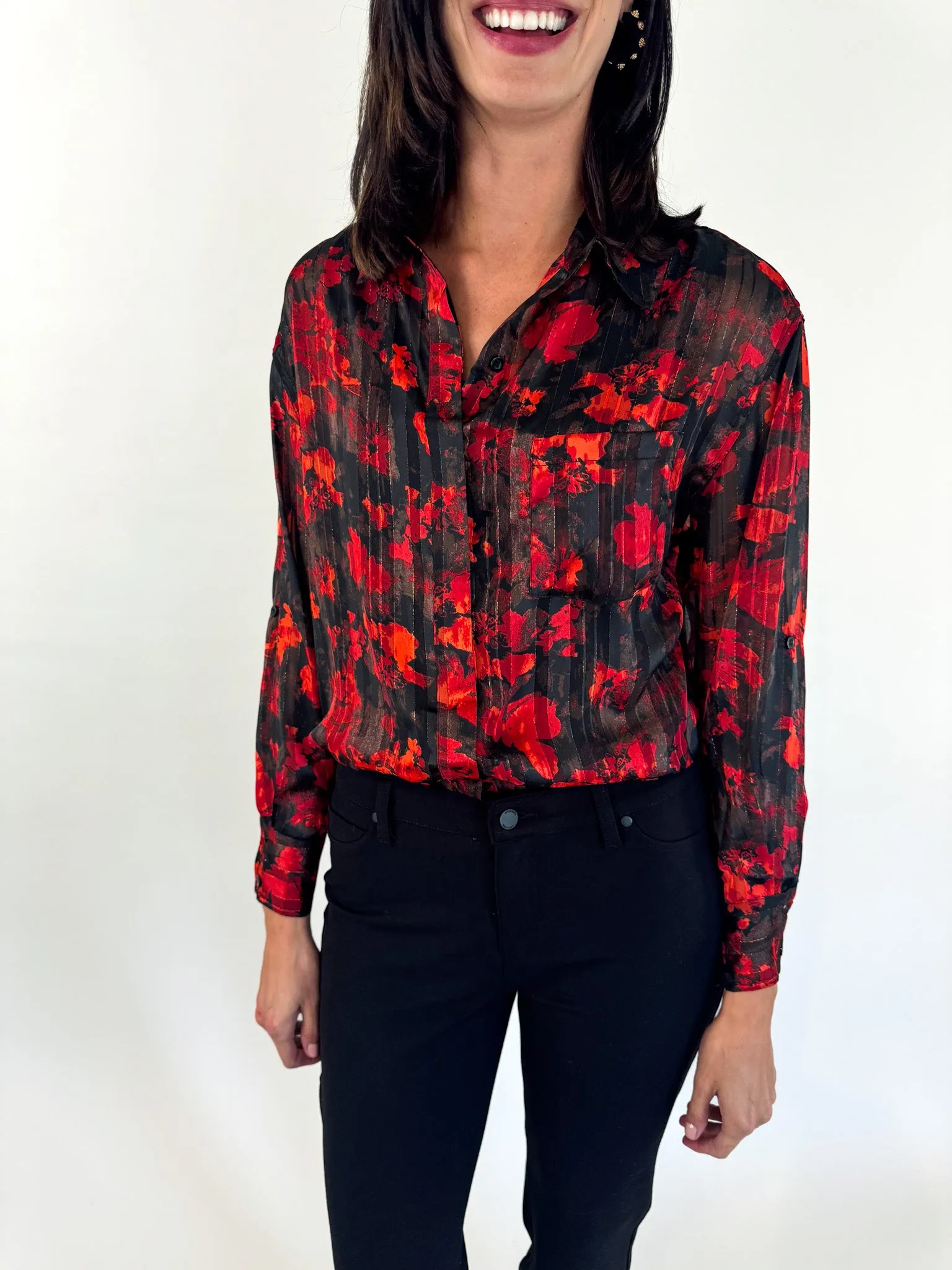 Rory Red Floral Button Up Blouse