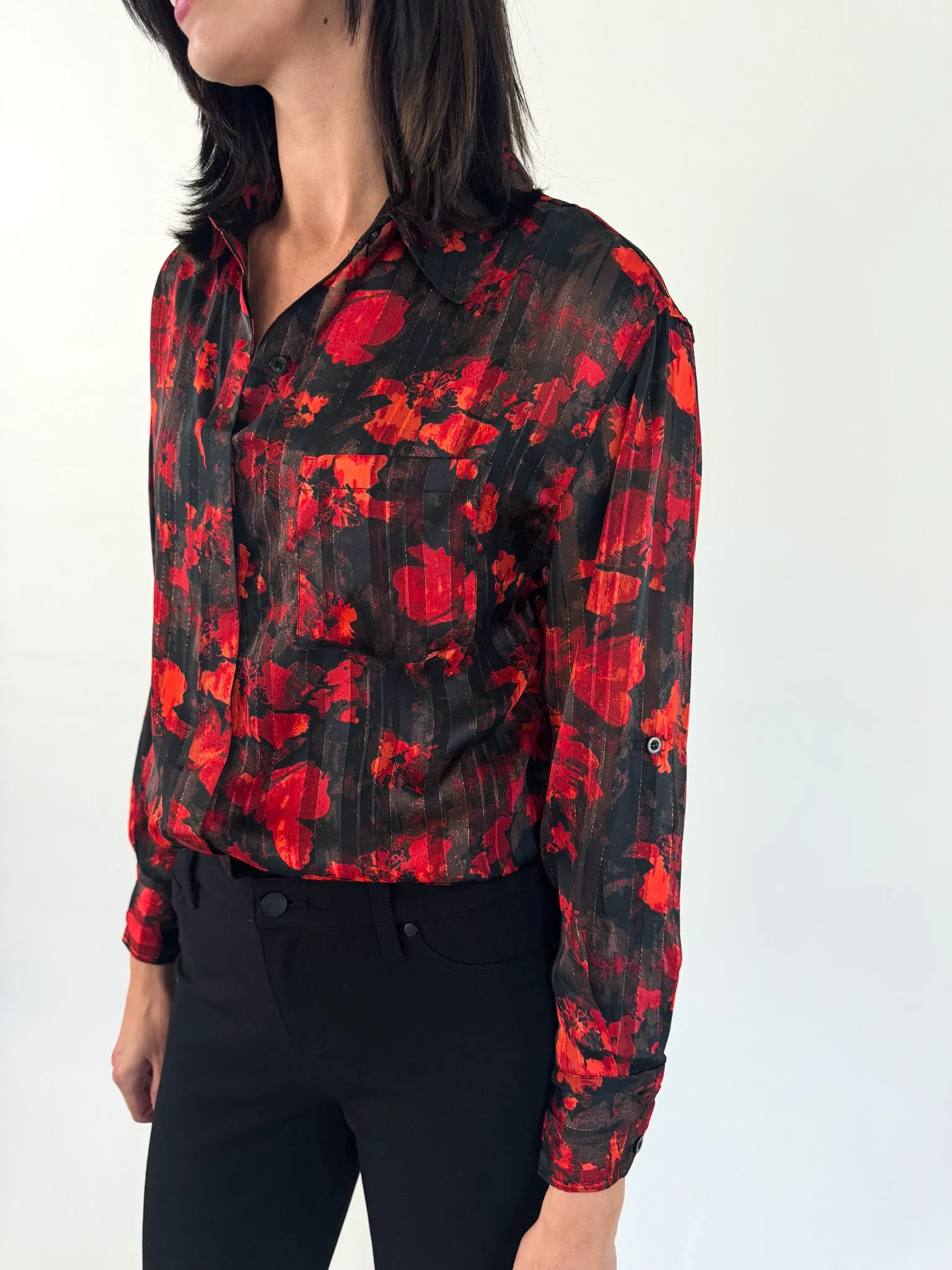 Rory Red Floral Button Up Blouse