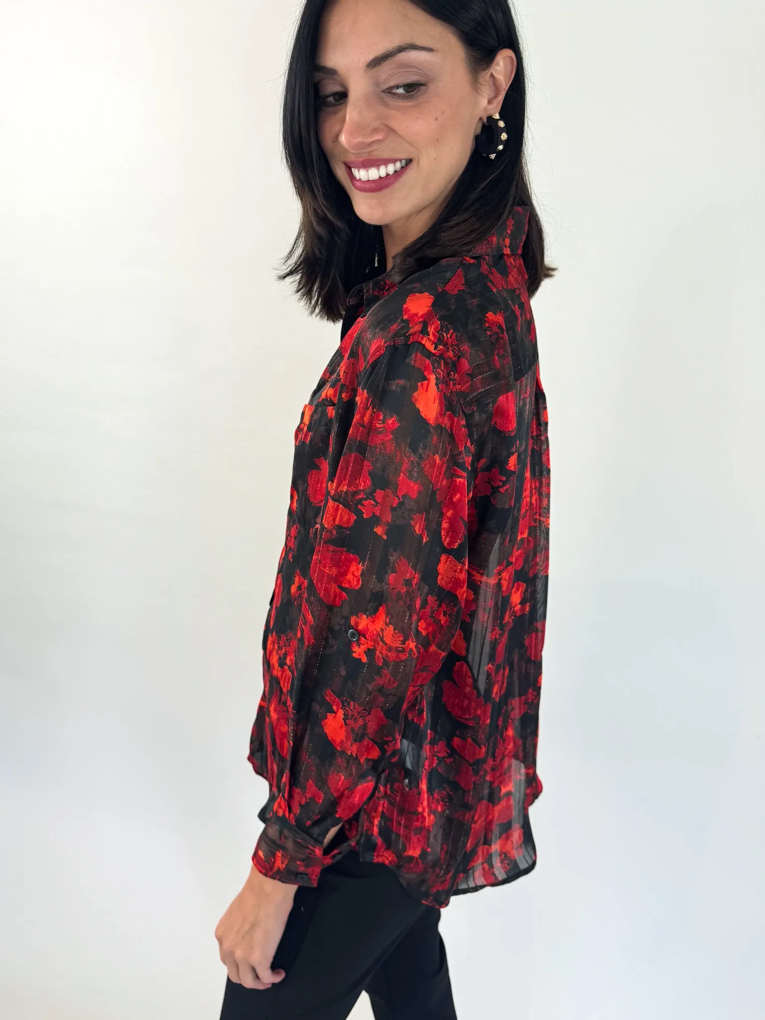 Rory Red Floral Button Up Blouse