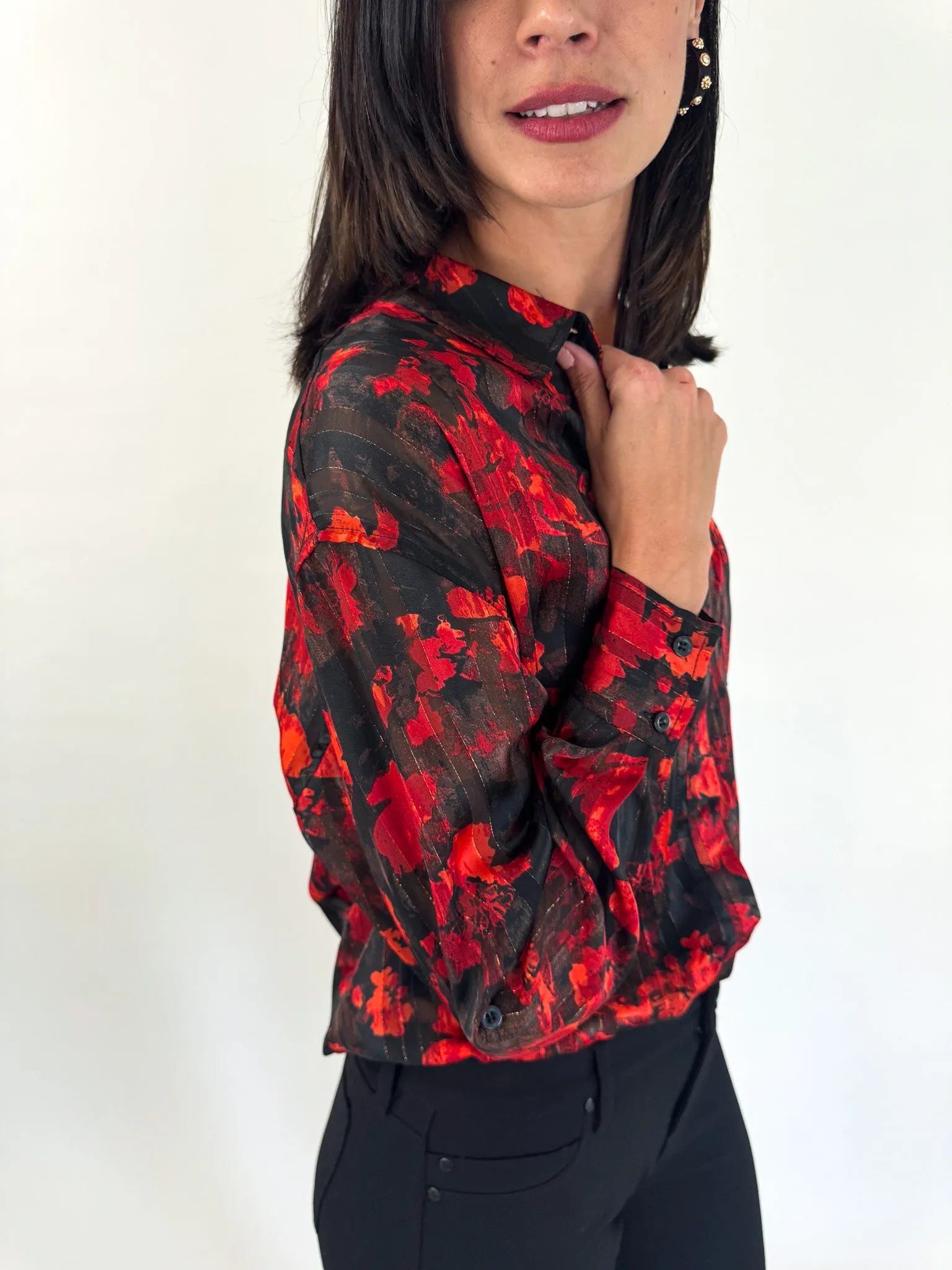 Rory Red Floral Button Up Blouse
