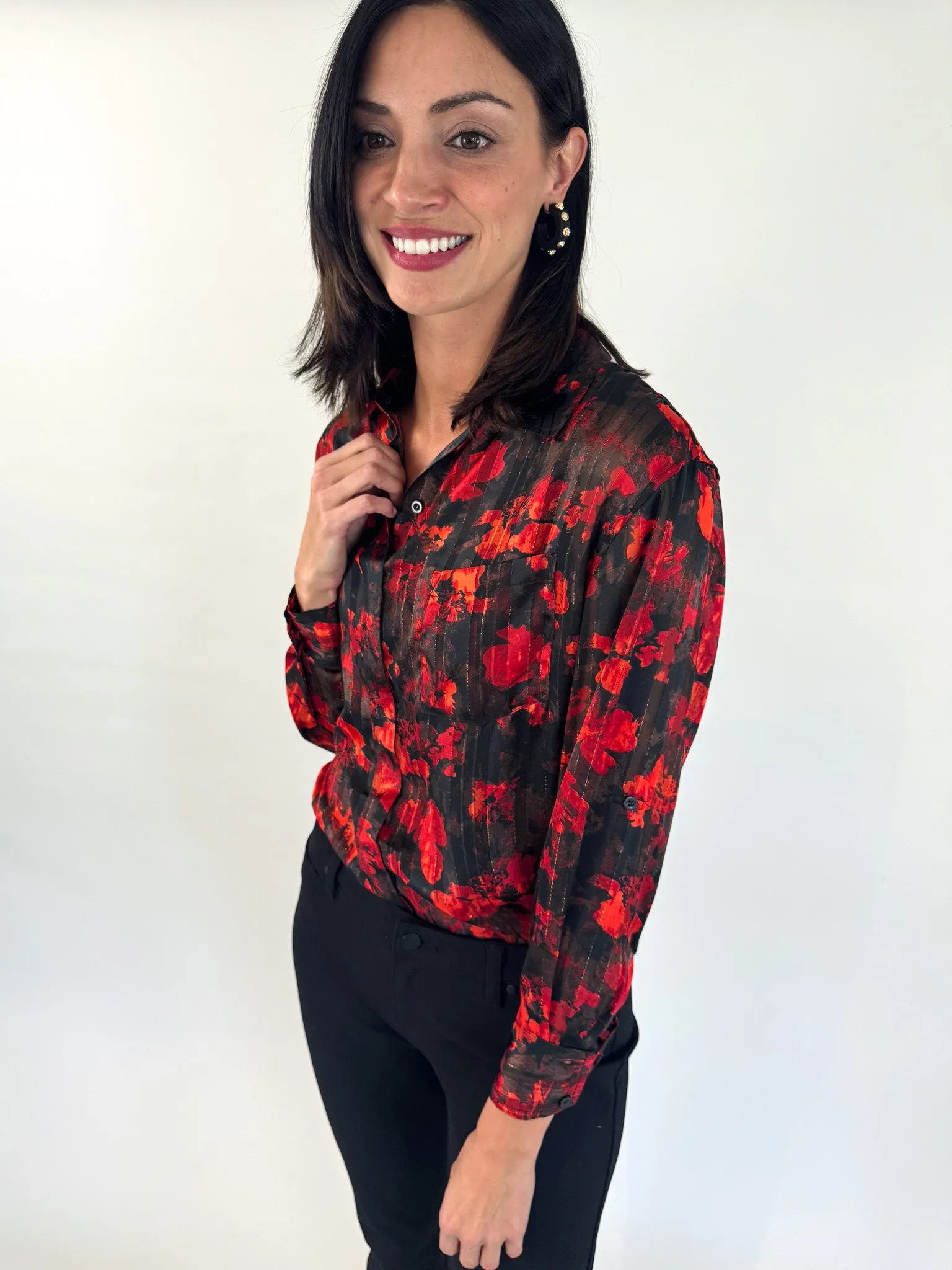 Rory Red Floral Button Up Blouse