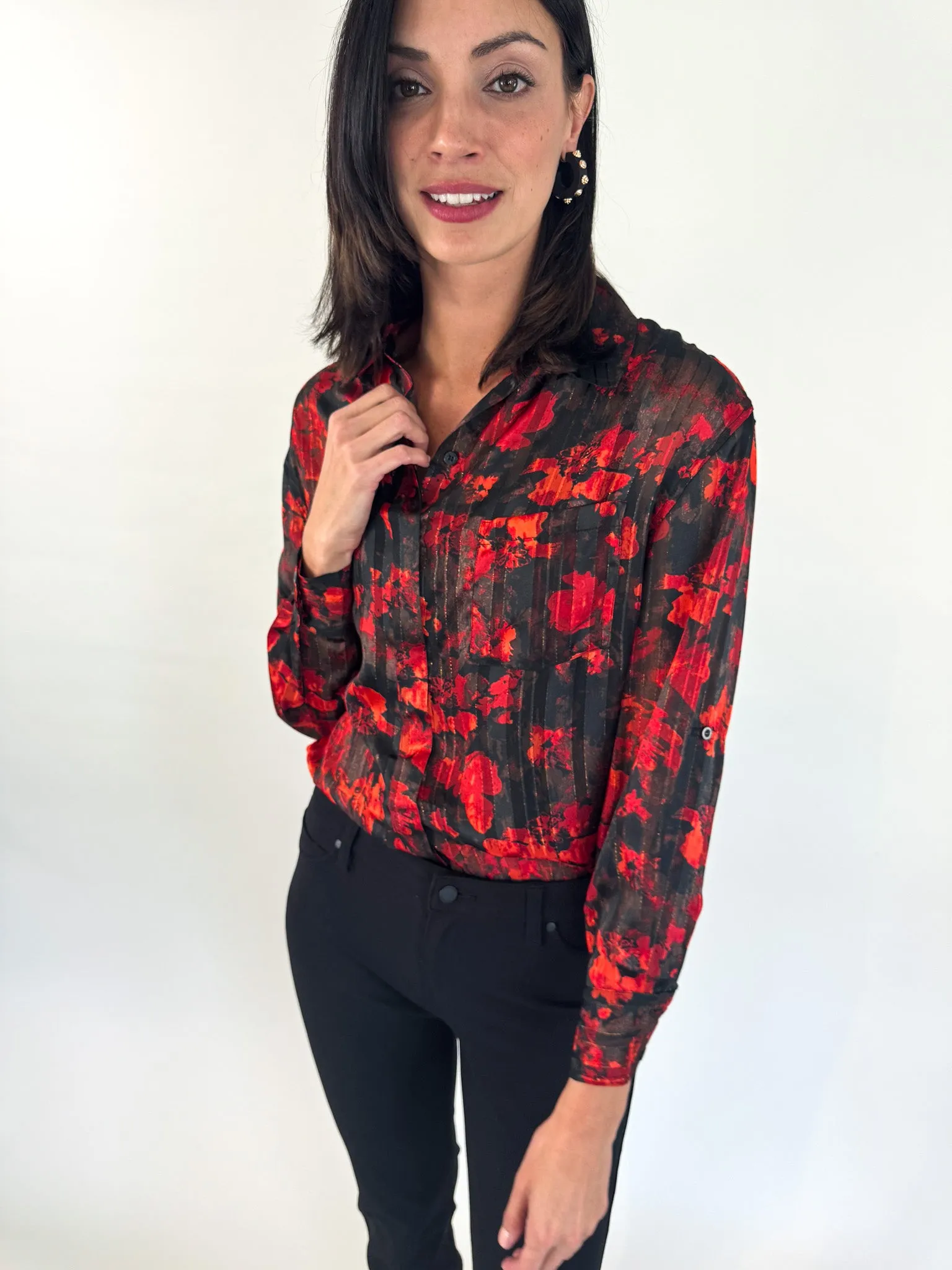 Rory Red Floral Button Up Blouse