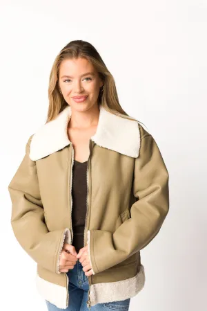 Sammy Vegan Leather and Shearling Jacket in Sandstone