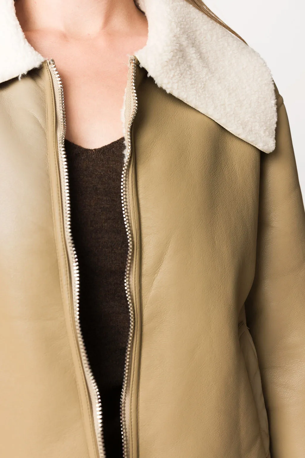 Sammy Vegan Leather and Shearling Jacket in Sandstone