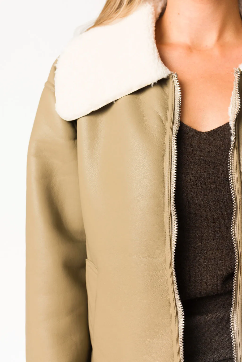 Sammy Vegan Leather and Shearling Jacket in Sandstone