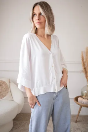 Satiny Lou White - Blouse