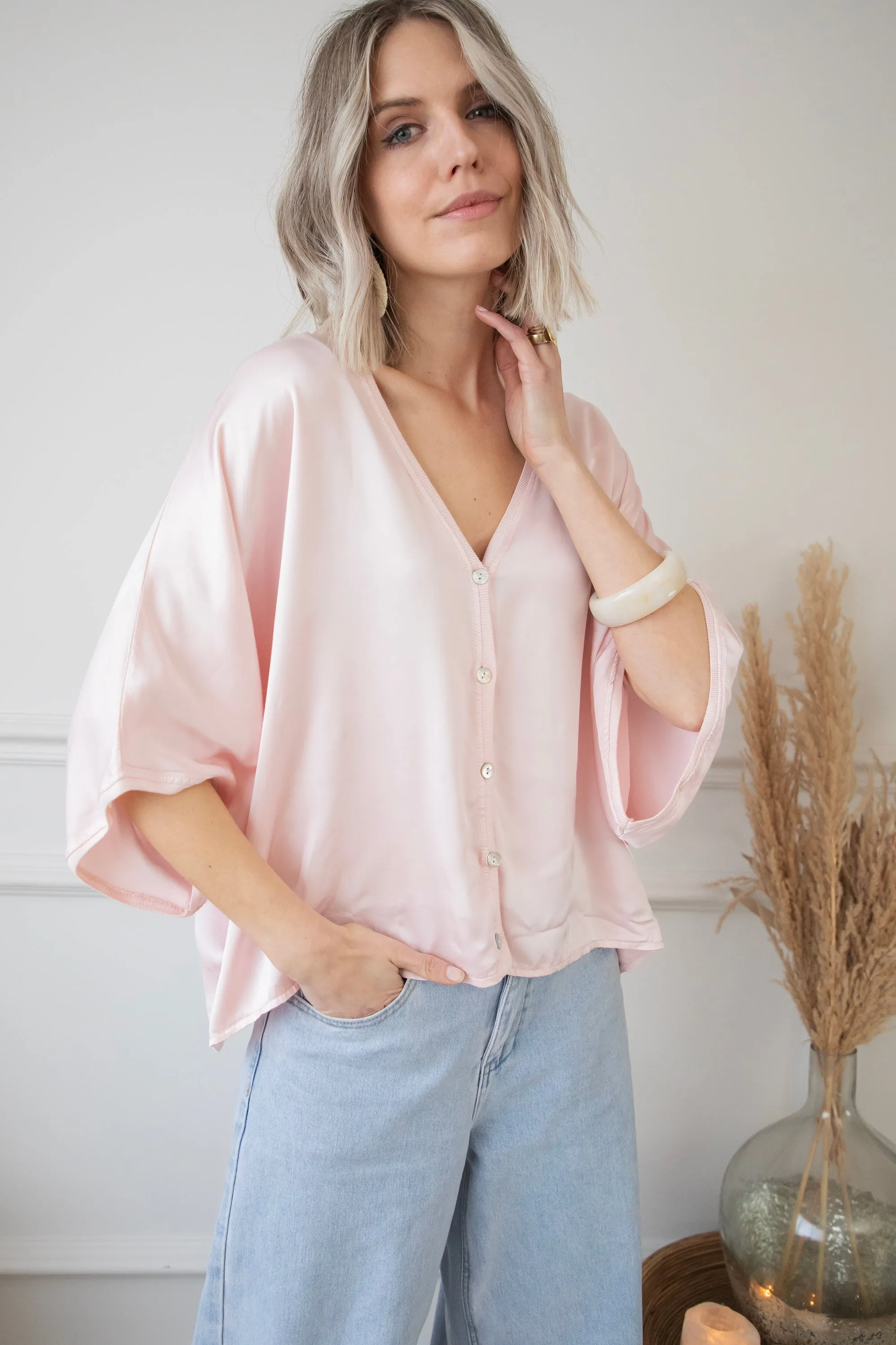 Satiny Sue Pink - Blouse