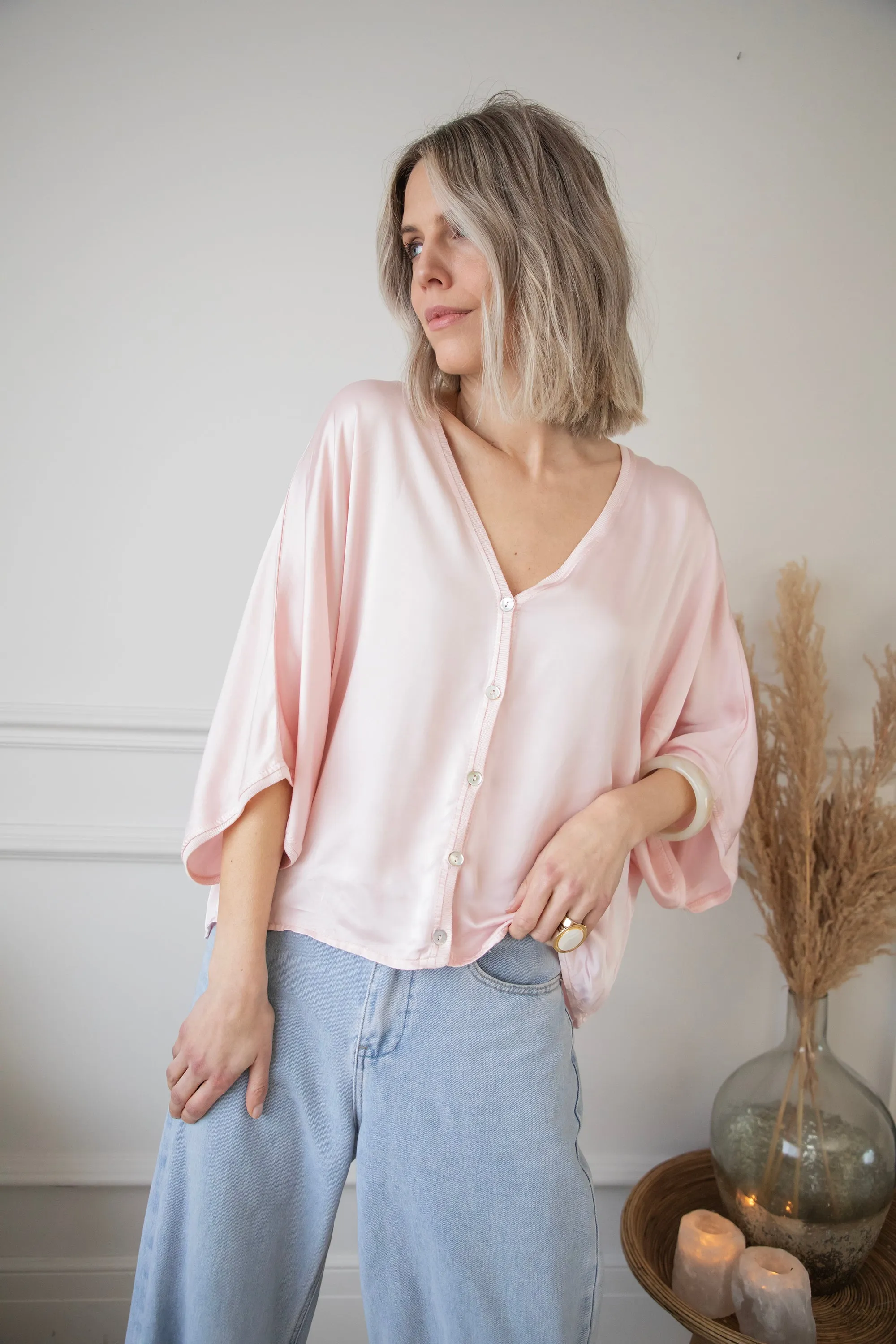 Satiny Sue Pink - Blouse