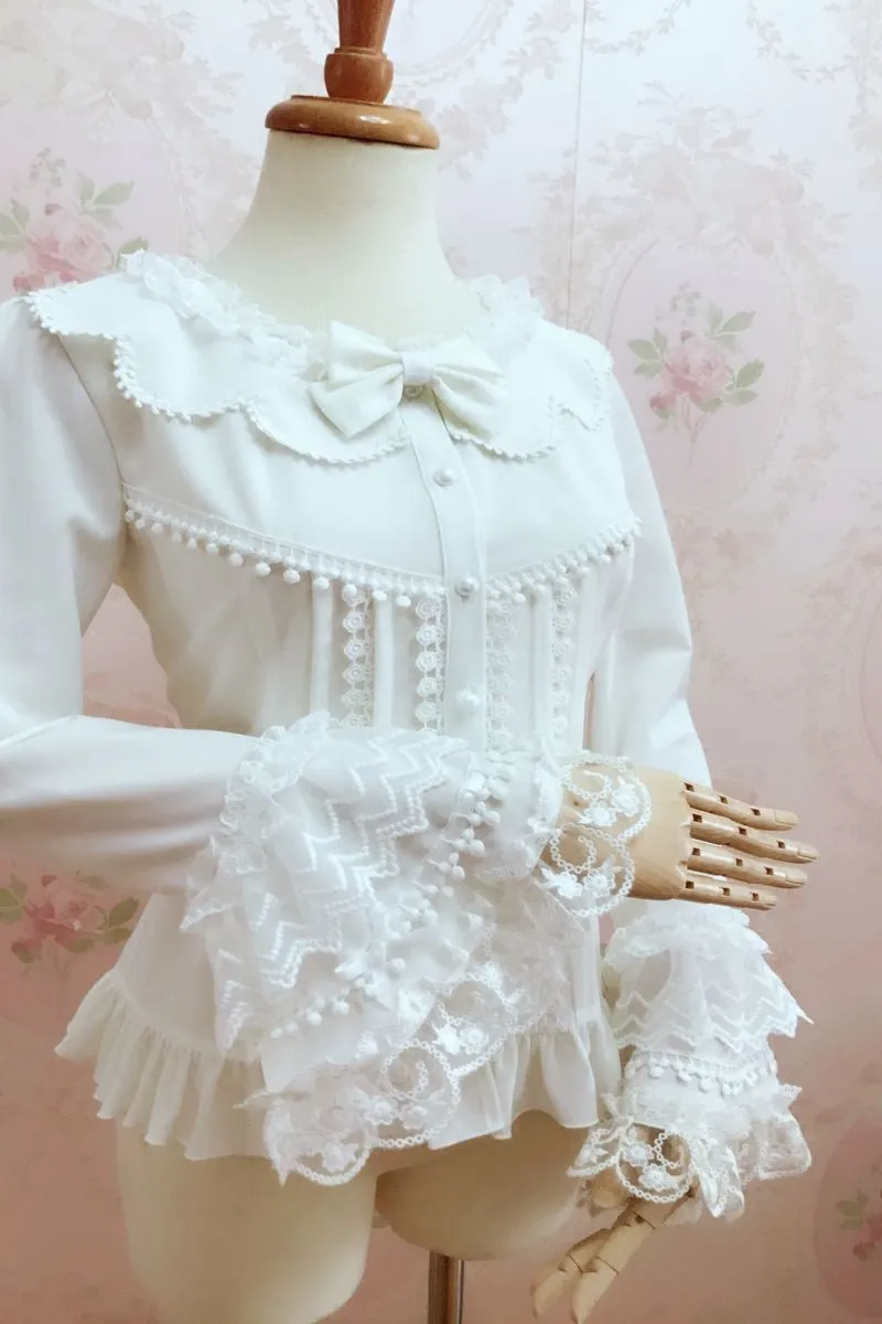 Scallop Collar Long Sleeve Blouse