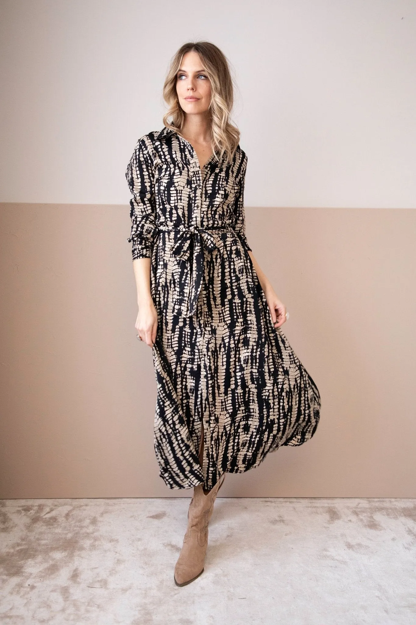 Serpentina Black/Beige - Maxi Jurk