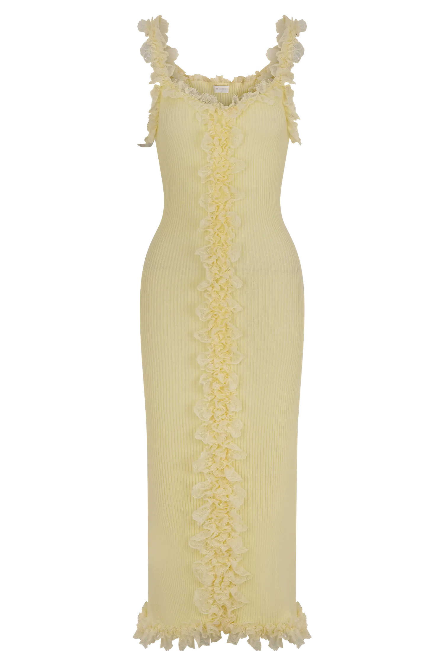 Shay Lace Ruffle Knit Midi Dress - Lemon
