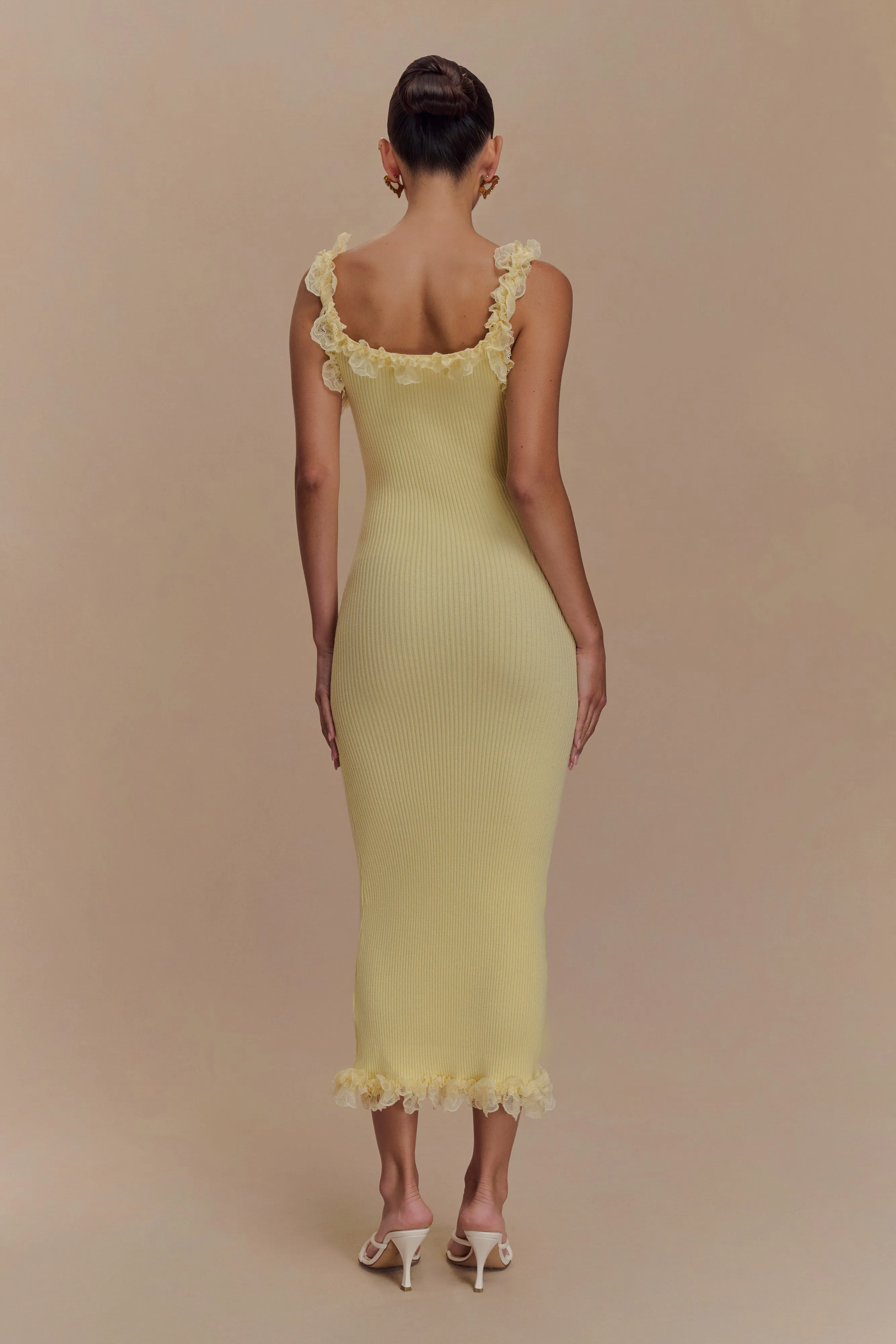 Shay Lace Ruffle Knit Midi Dress - Lemon