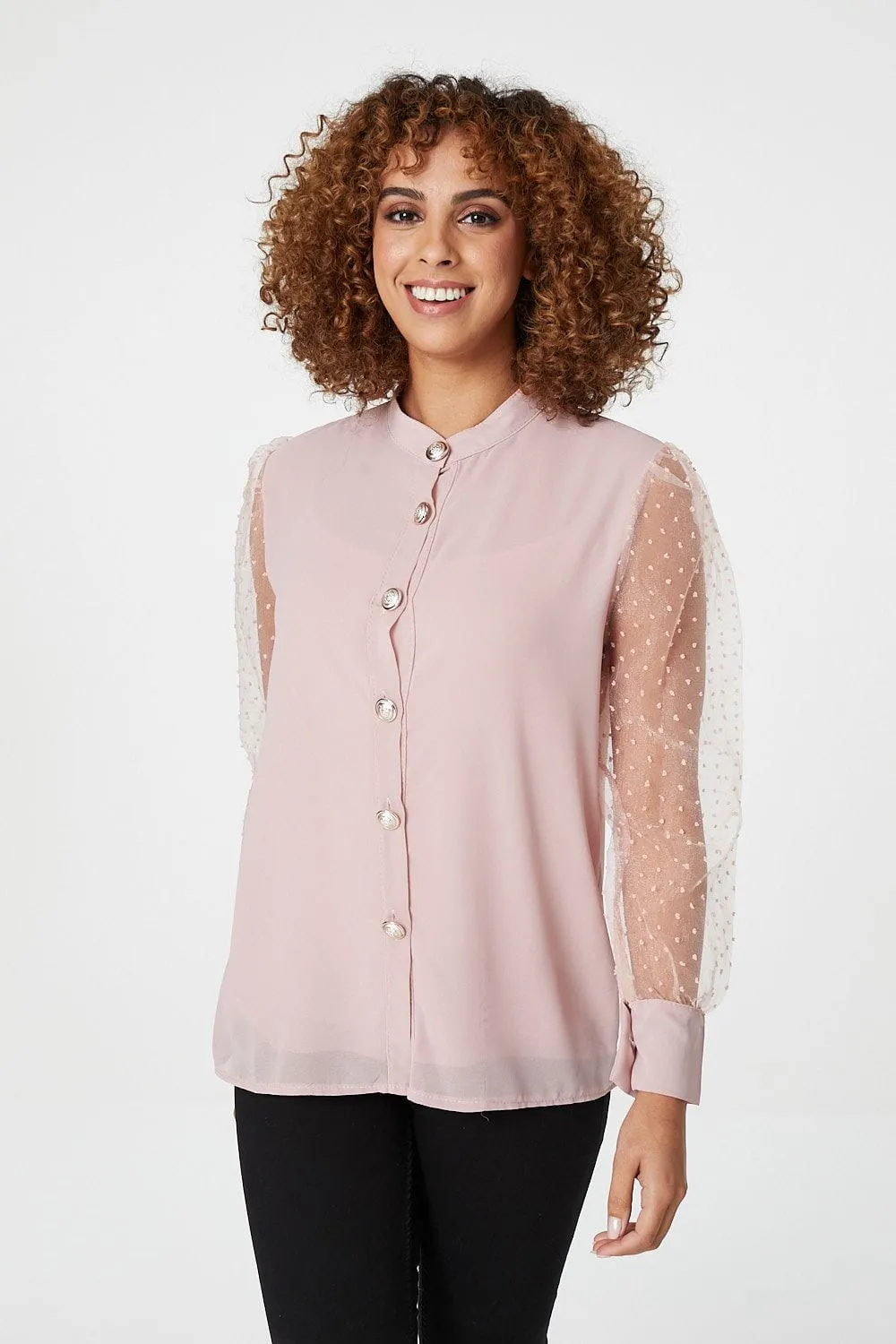 Sheer Organza Sleeve Shirt