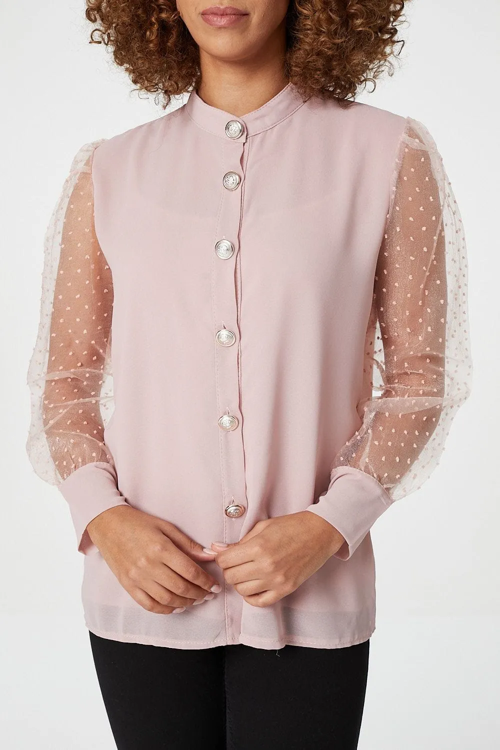 Sheer Organza Sleeve Shirt