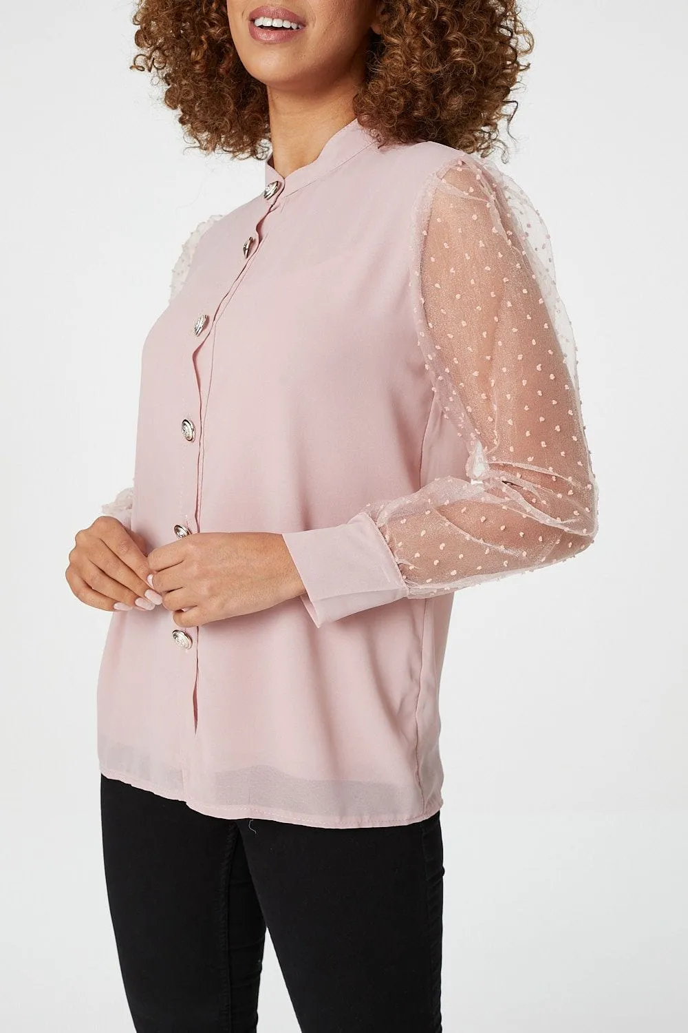 Sheer Organza Sleeve Shirt