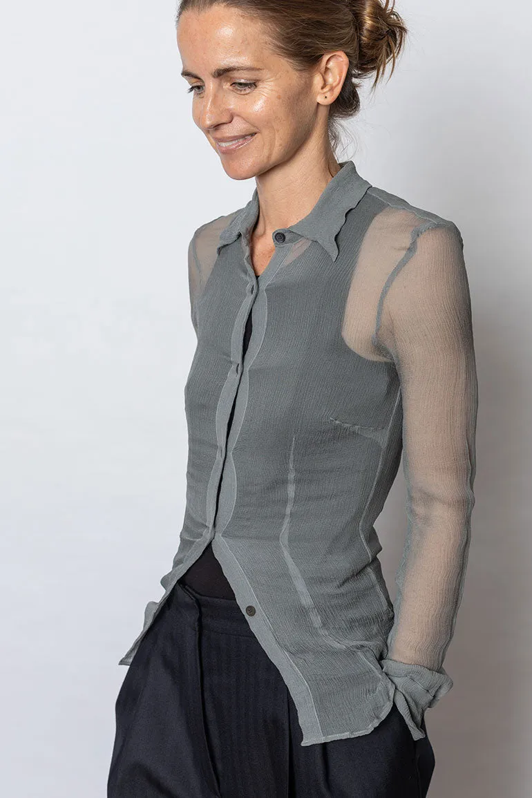 Sheer Washed Silk Shirt - Light Grey