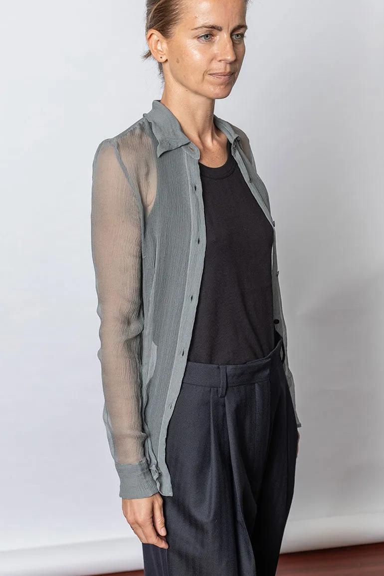 Sheer Washed Silk Shirt - Light Grey