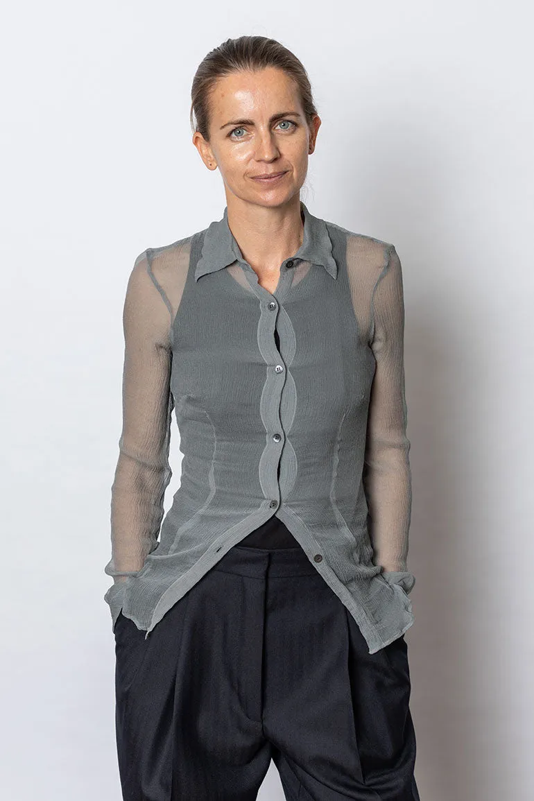 Sheer Washed Silk Shirt - Light Grey