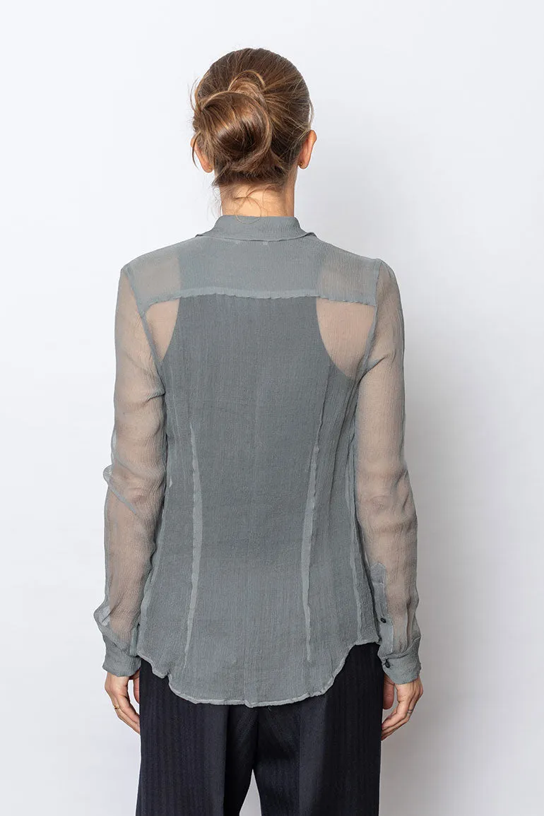 Sheer Washed Silk Shirt - Light Grey