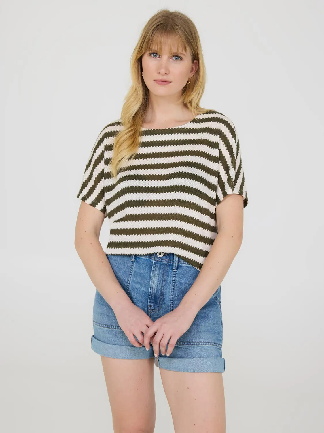 Short Dolman Sleeve Striped Sweater