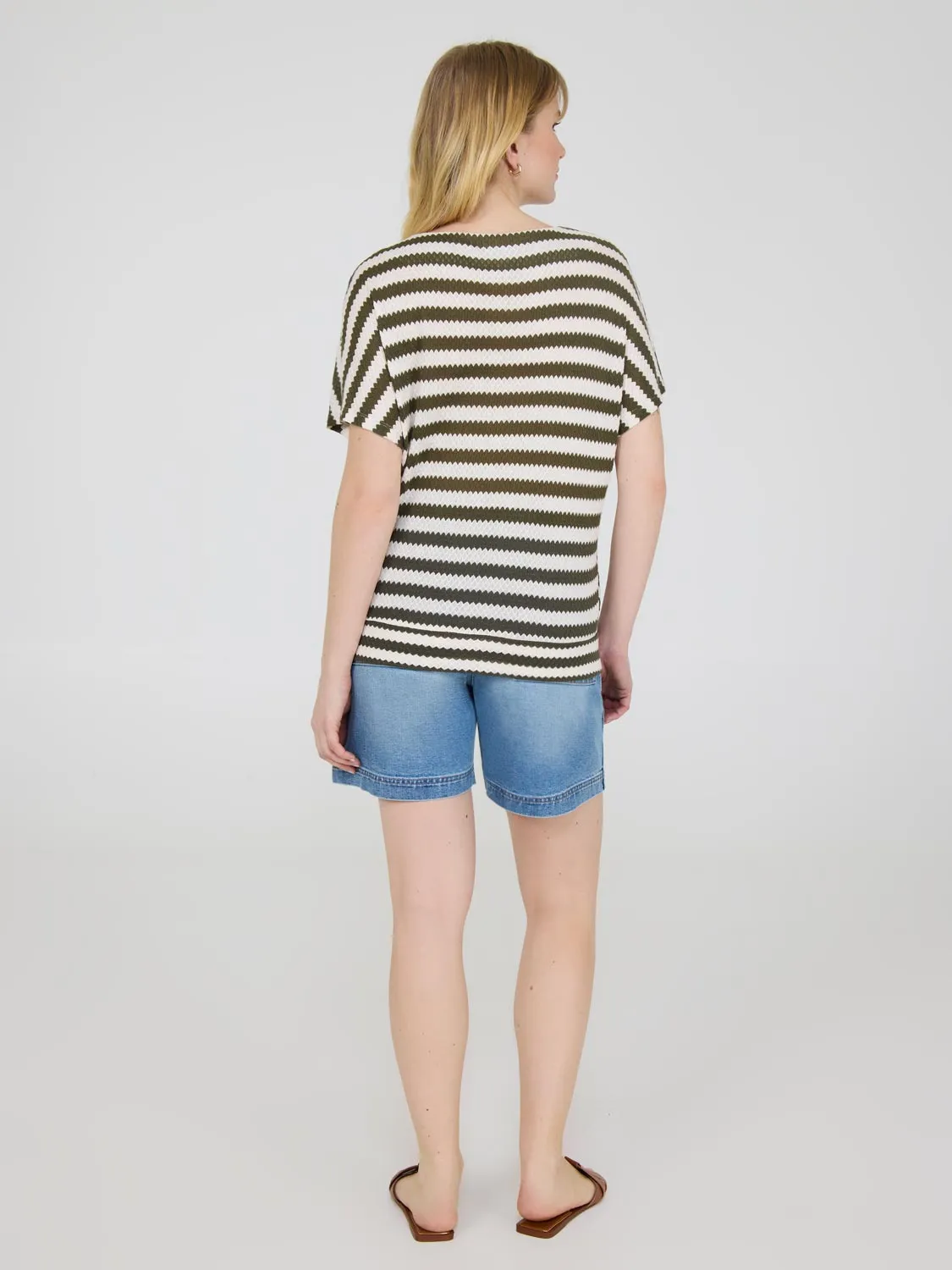Short Dolman Sleeve Striped Sweater