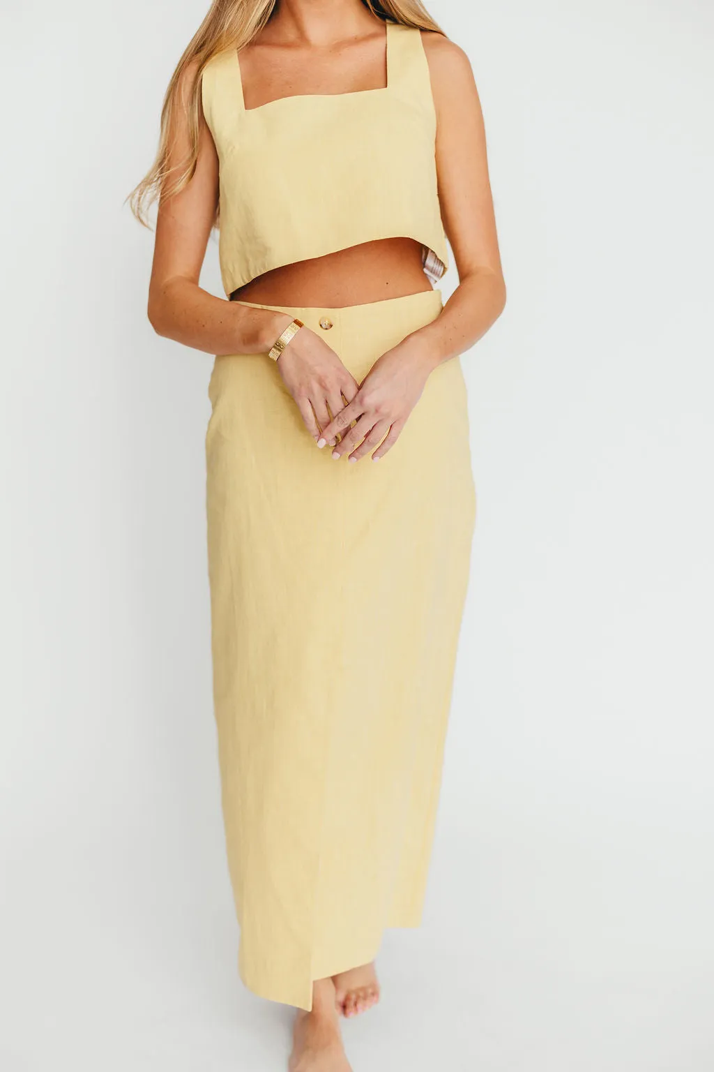 Sierra Linen Crop Top and Skirt Set in Light Yellow