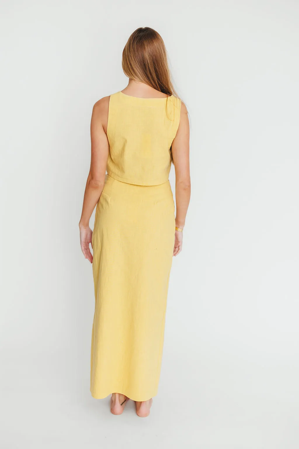 Sierra Linen Crop Top and Skirt Set in Light Yellow