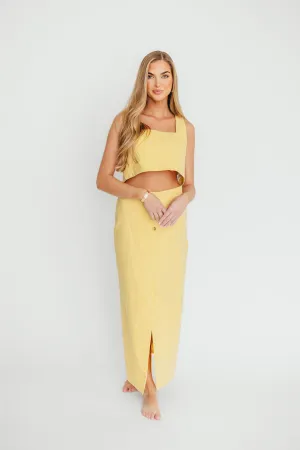 Sierra Linen Crop Top and Skirt Set in Light Yellow