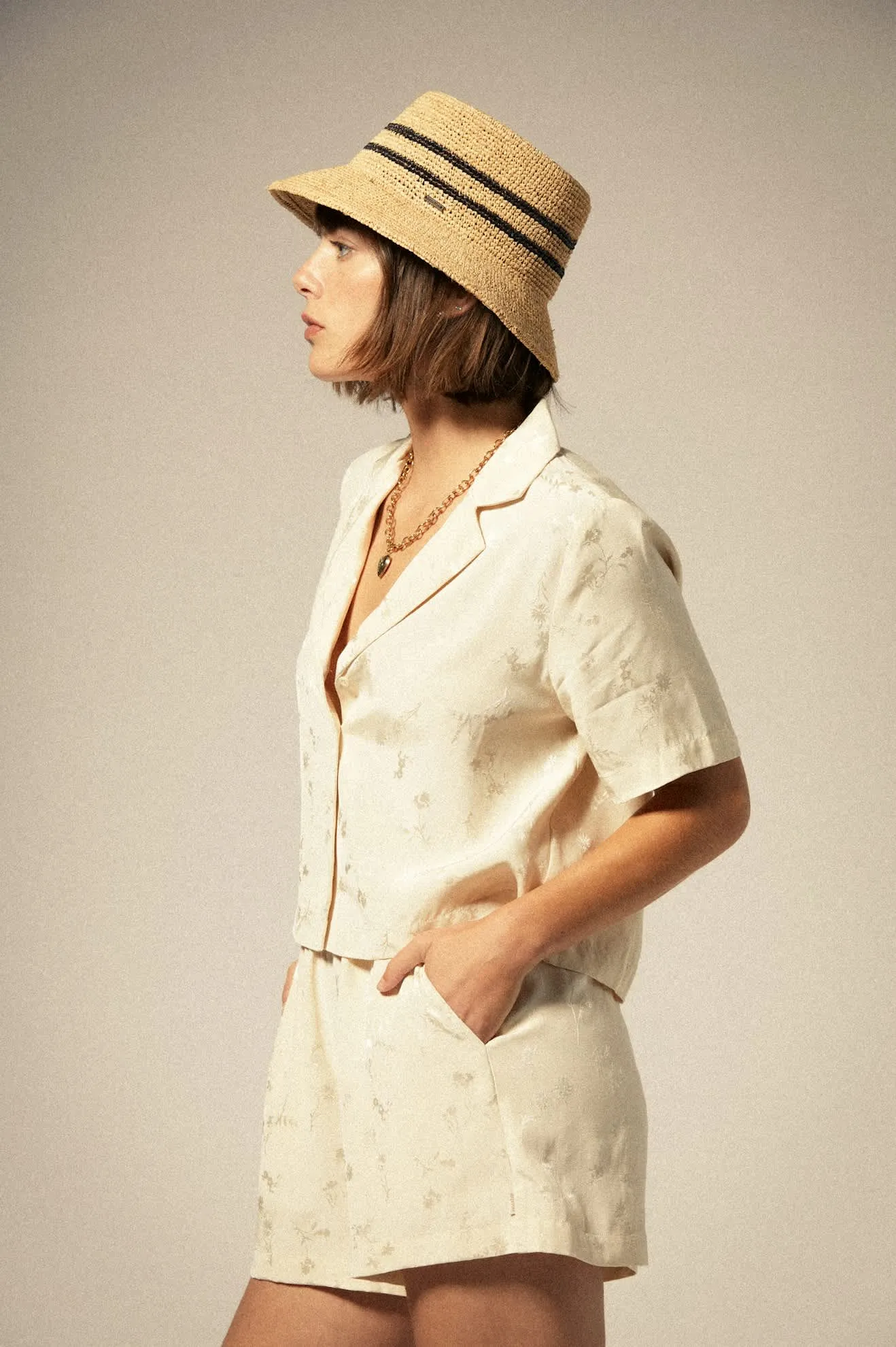 Silky S/S Jacquard Button Down - Whitecap Floral Jacquard